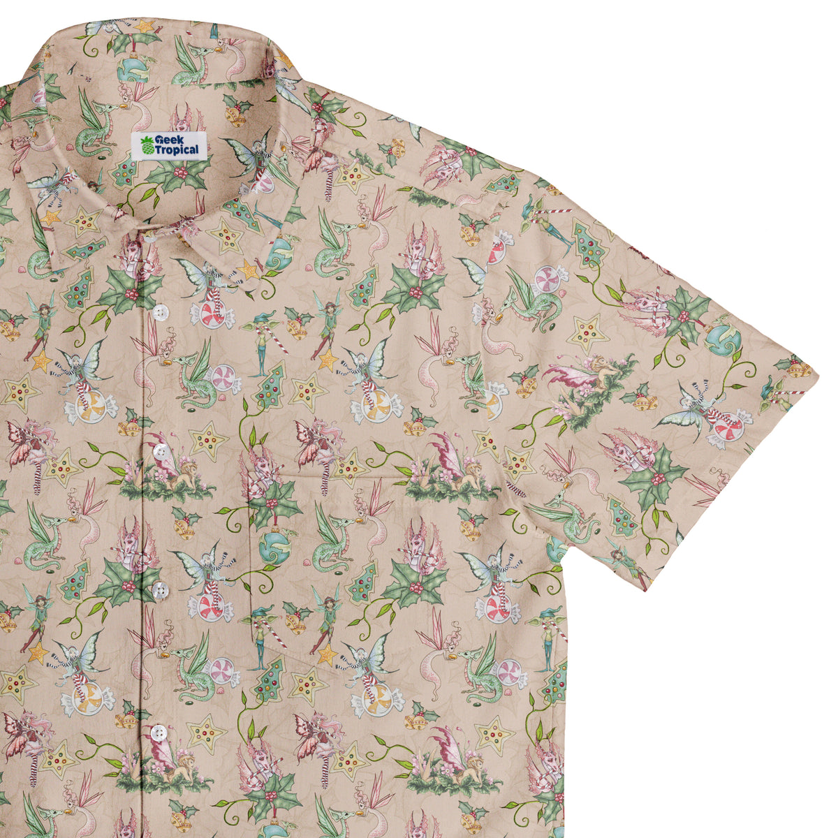 Sugarplum Dragonlings Pink Button Up Shirt Top Corner