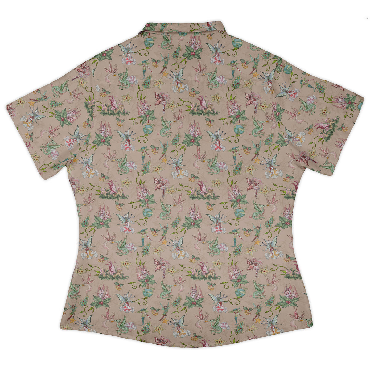 Sugarplum Dragonlings Pink Curvy Button Up Shirt womens back