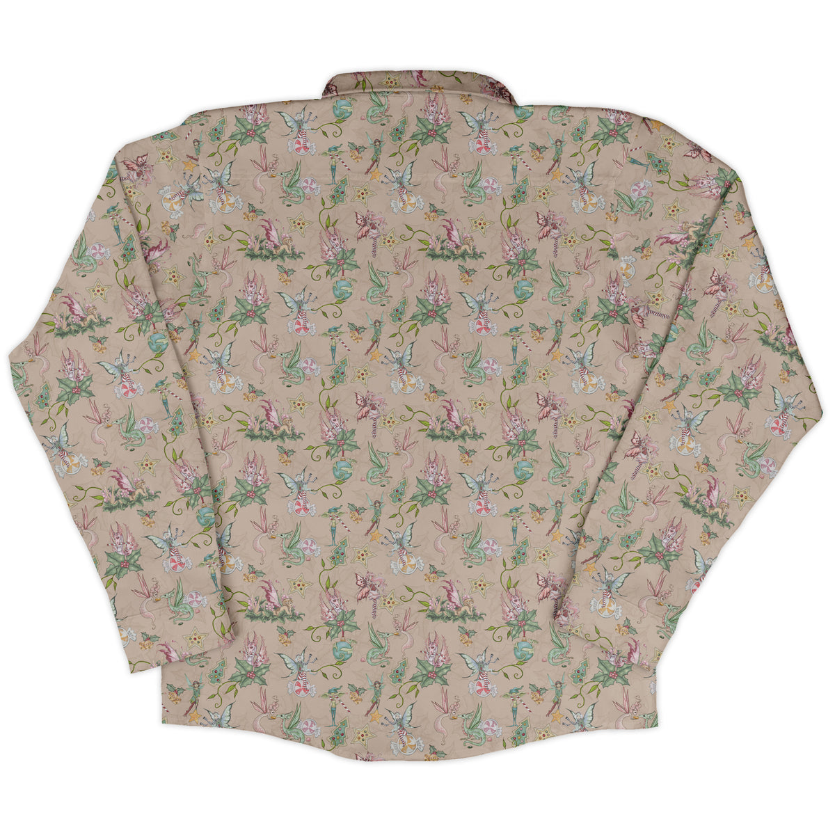 Sugarplum Dragonlings Pink Long Sleeve Button Up Shirt back
