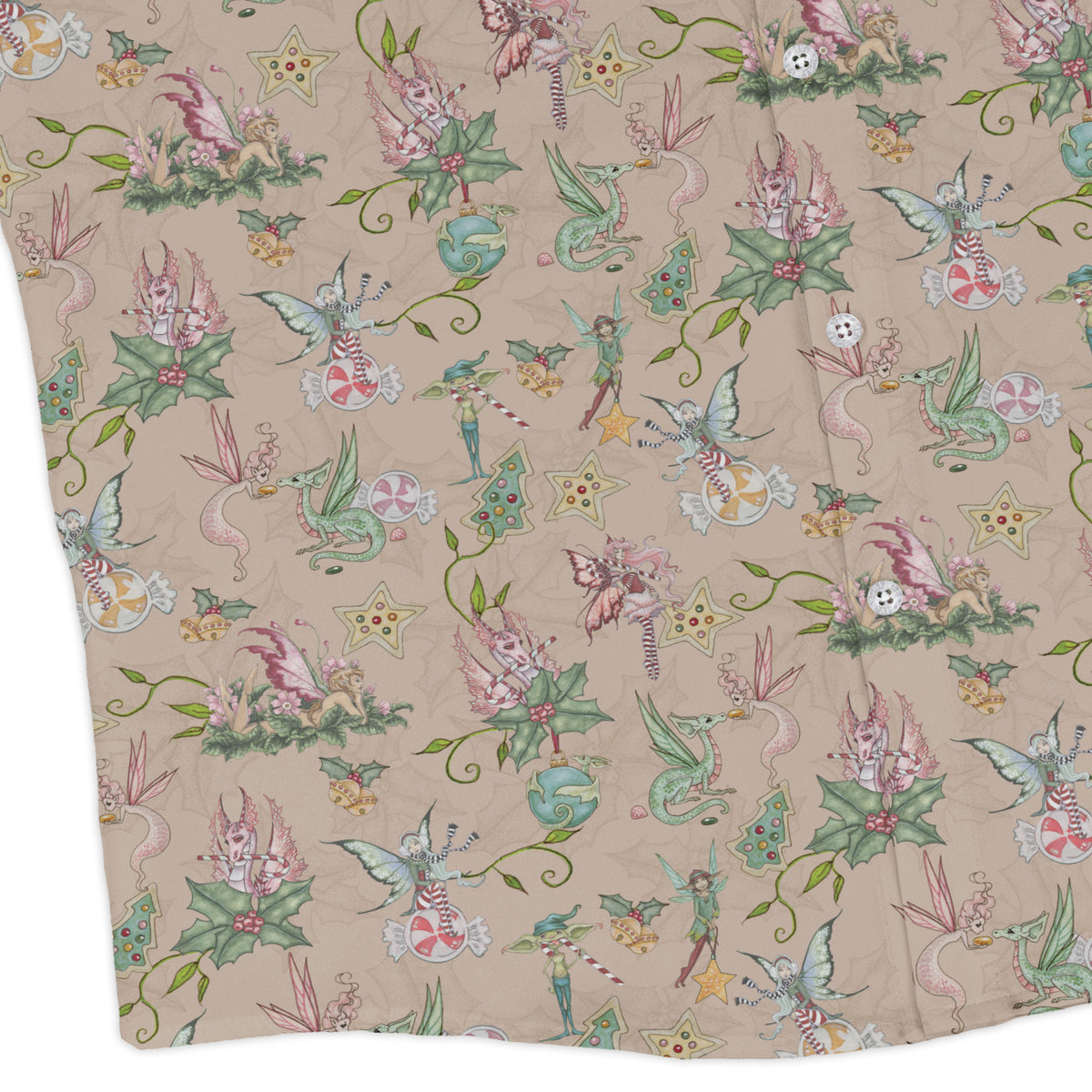 Sugarplum Dragonlings Pink Long Sleeve Button Up Shirt corner