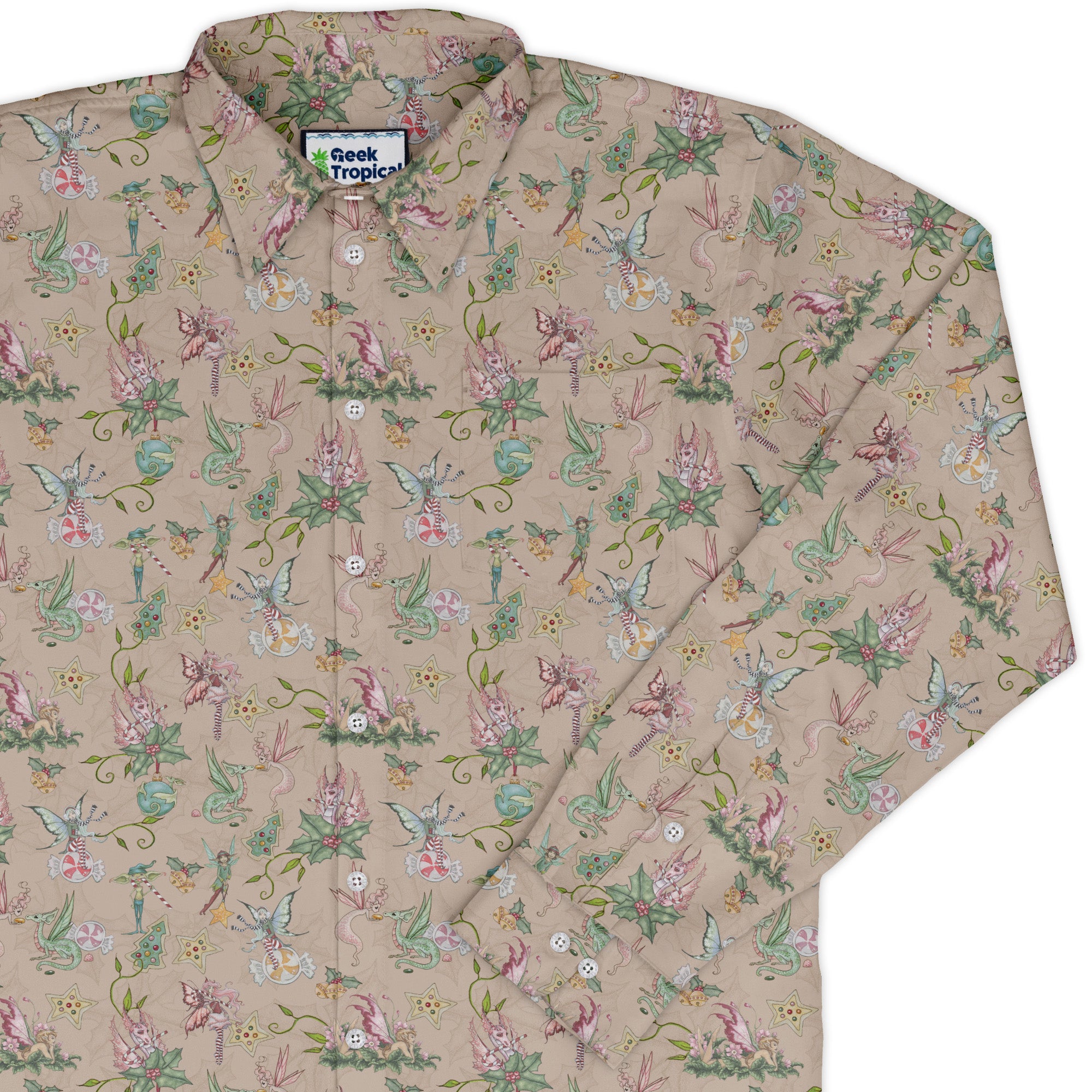 Sugarplum Dragonlings Pink Long Sleeve Button Up Shirt cover