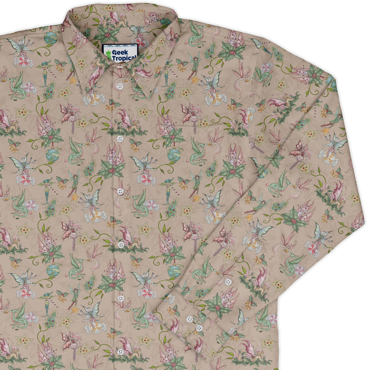 Sugarplum Dragonlings Pink Long Sleeve Button Up Shirt cover