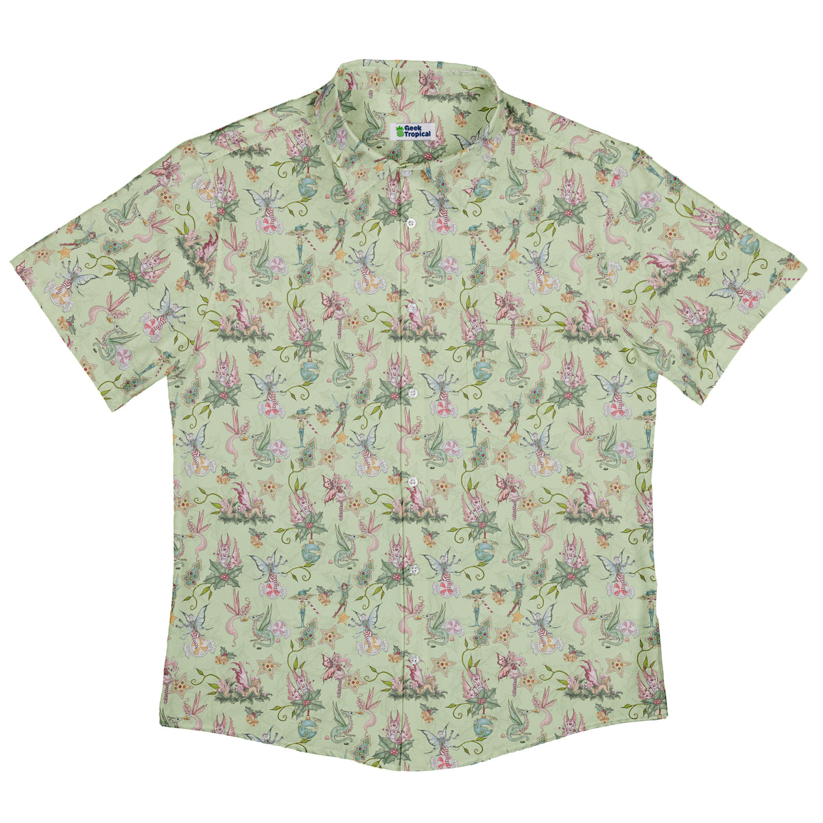 Sugarplum Dragonlings Sage Button Up Shirt Flat Front