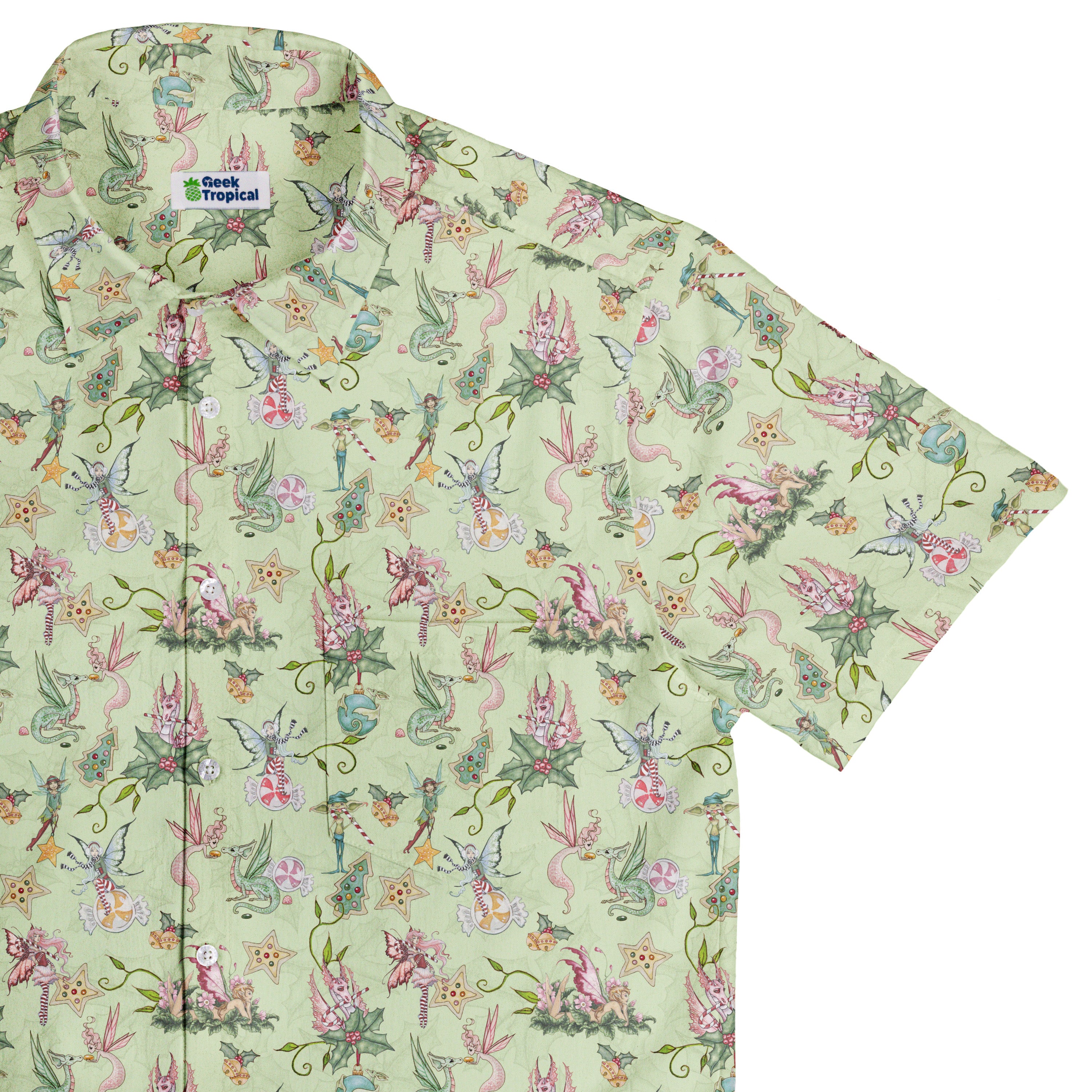 Sugarplum Dragonlings Sage Button Up Shirt Top Corner