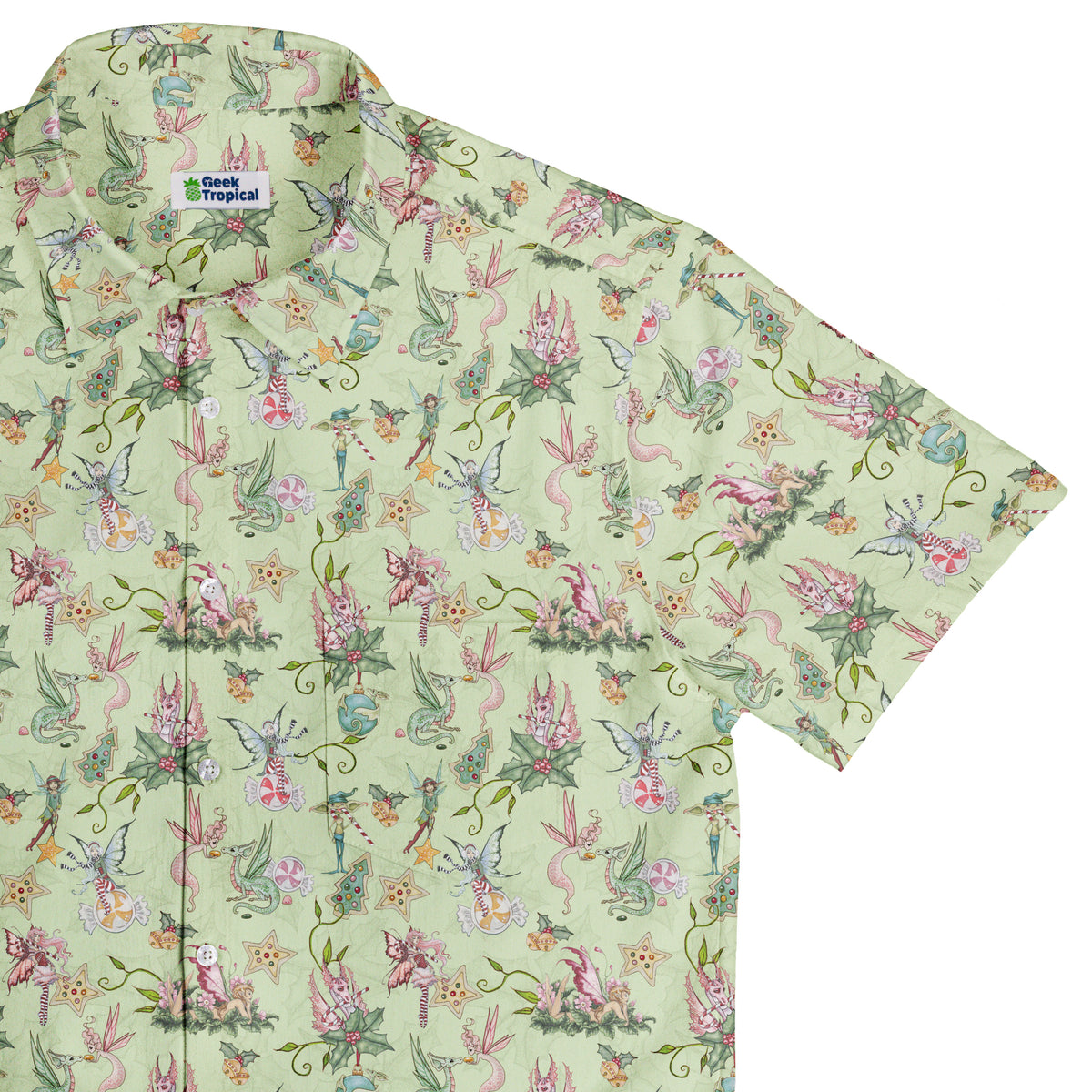 Sugarplum Dragonlings Sage Button Up Shirt Top Corner