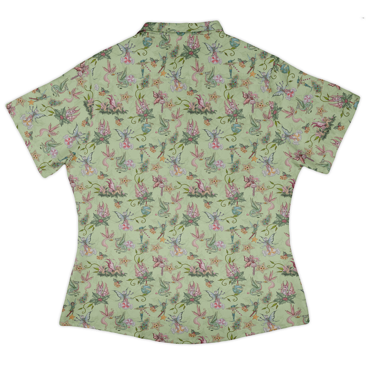Sugarplum Dragonlings Sage Curvy Button Up Shirt womens back