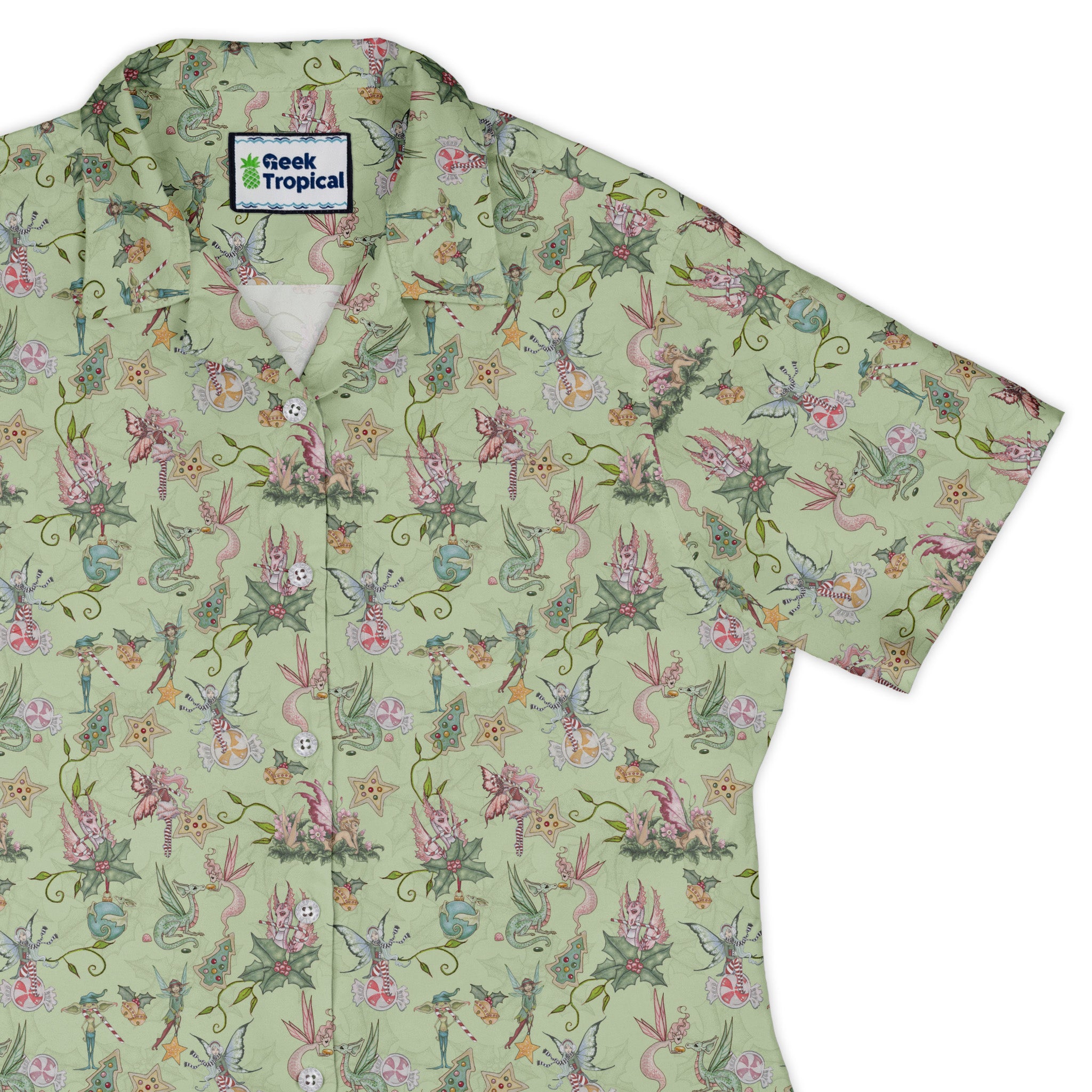 Sugarplum Dragonlings Sage Curvy Button Up Shirt womens top right