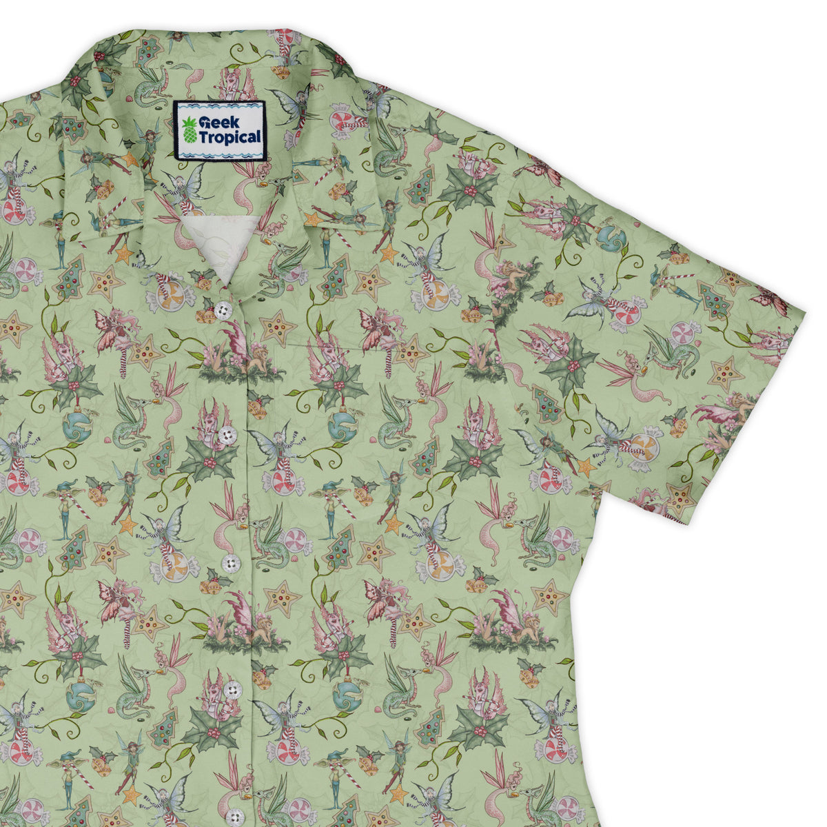 Sugarplum Dragonlings Sage Curvy Button Up Shirt womens top right