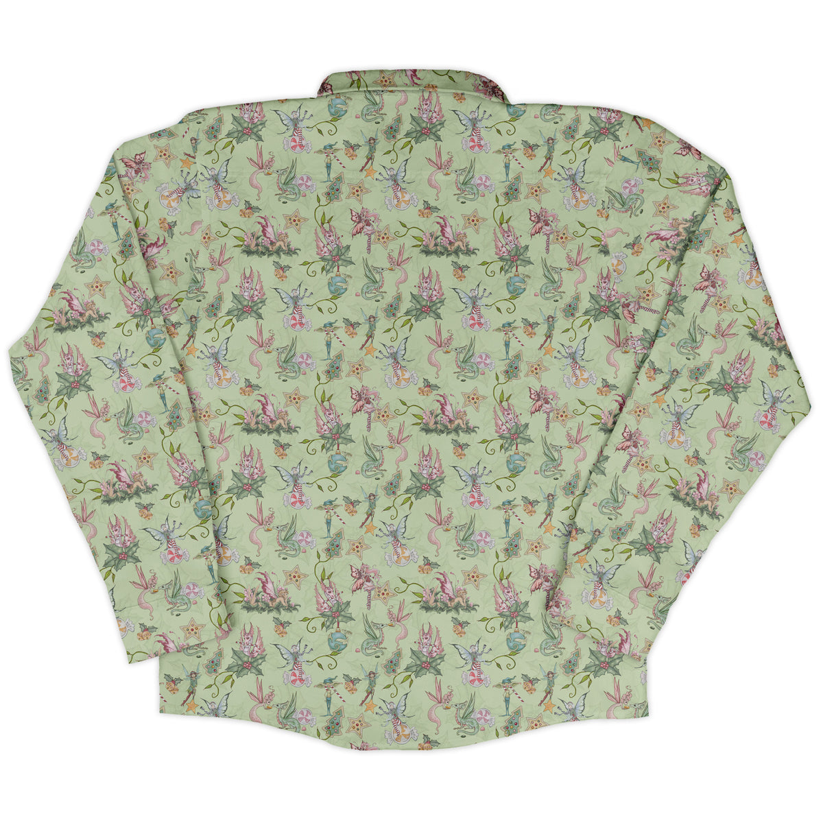 Sugarplum Dragonlings Sage Long Sleeve Button Up Shirt back