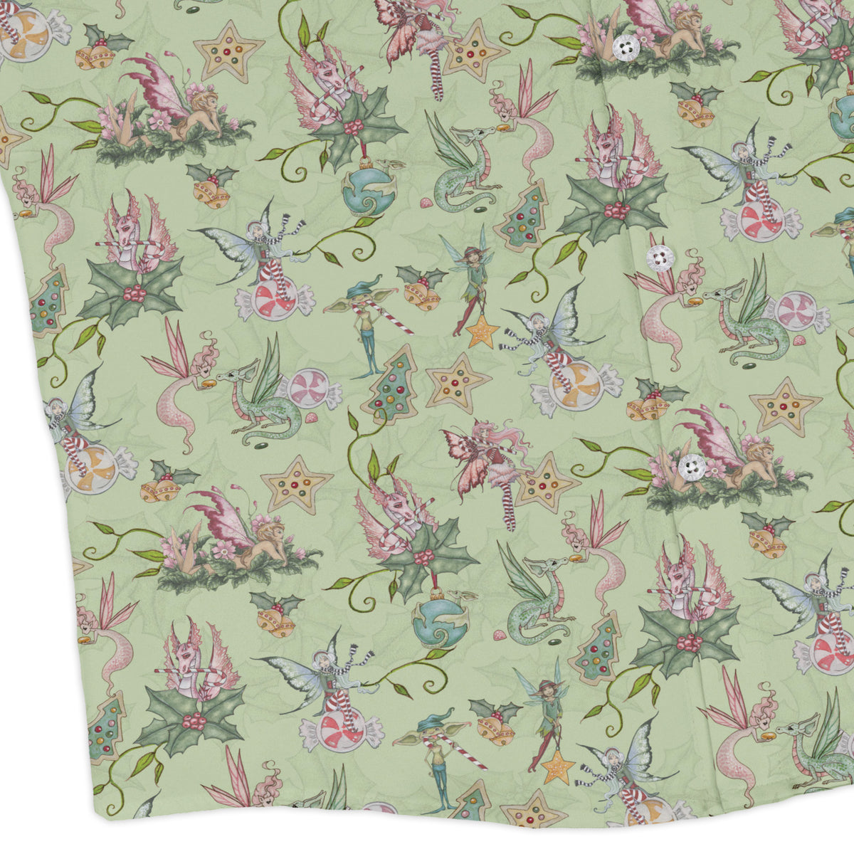 Sugarplum Dragonlings Sage Long Sleeve Button Up Shirt corner