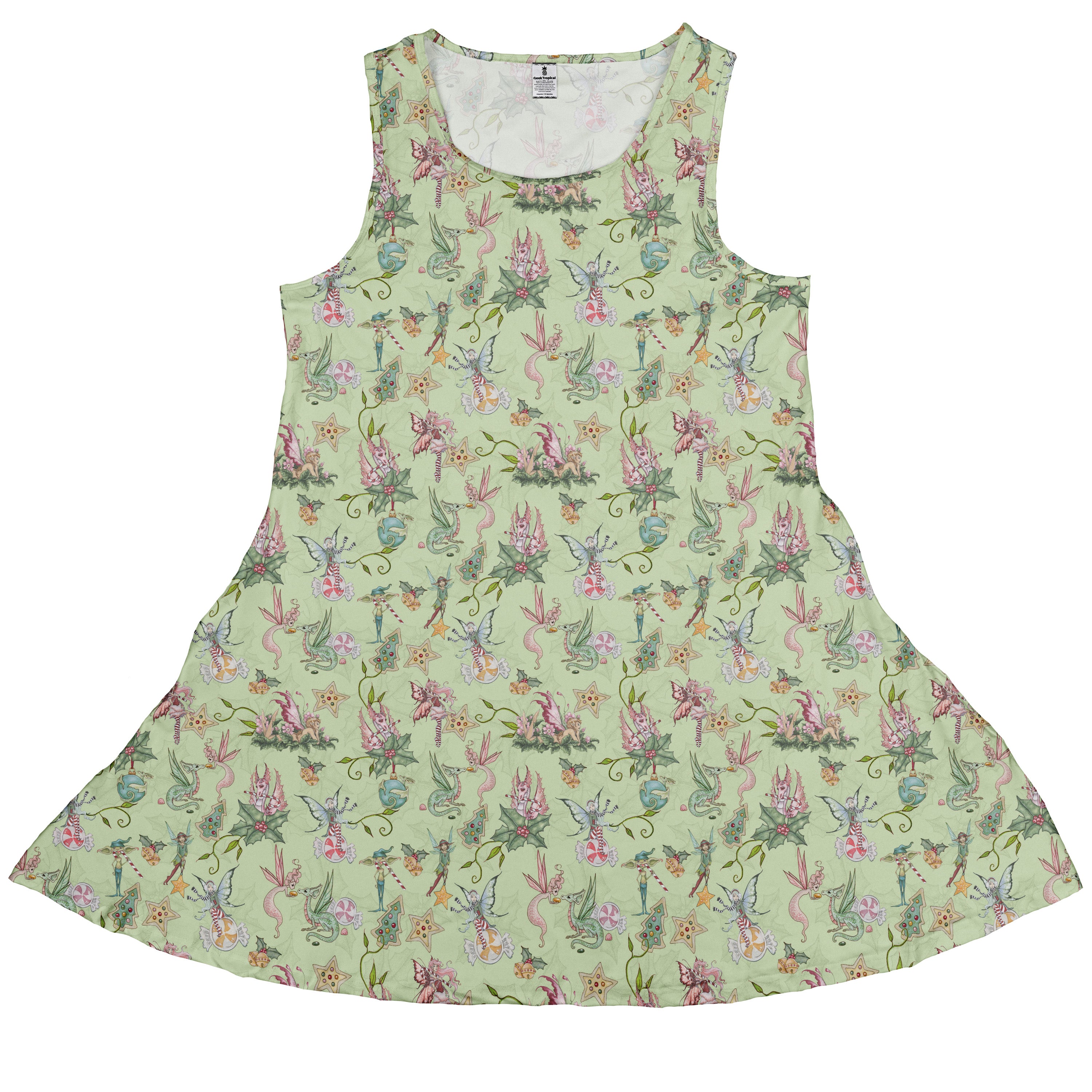 Sugarplum Dragonlings Sage Sleeveless Dress front