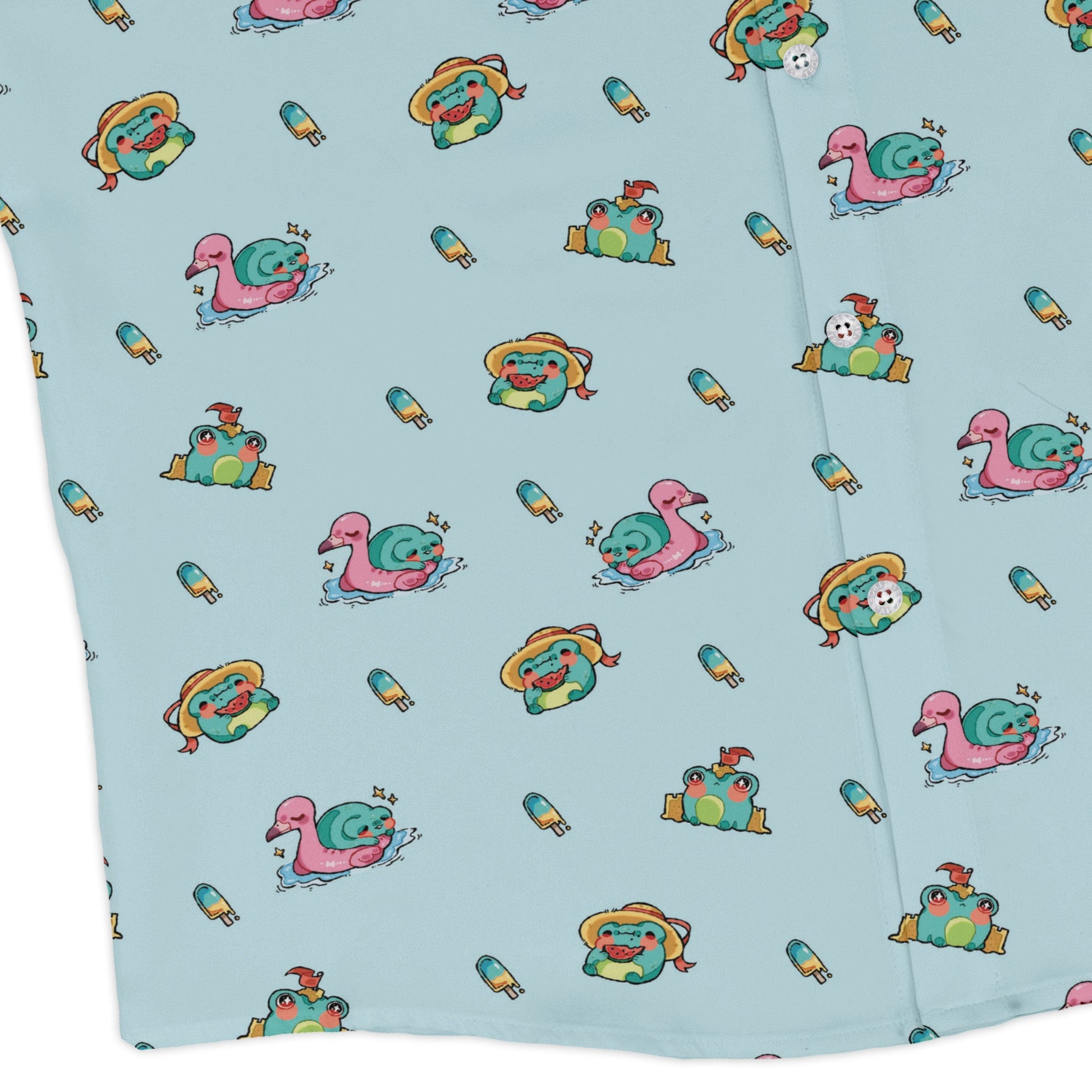 Summer Frogs Anime Long Sleeve Button Up Shirt