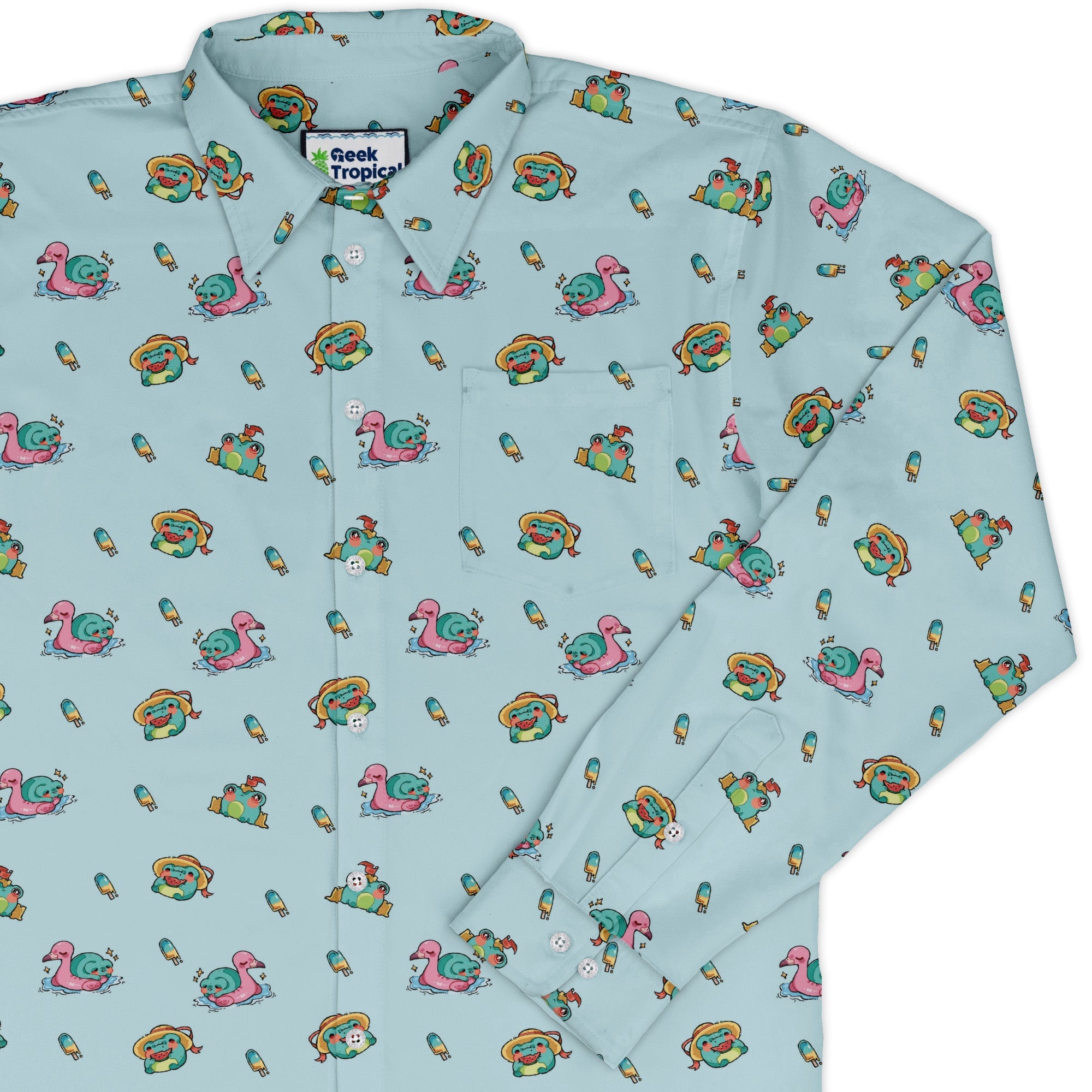 Summer Frogs Anime Long Sleeve Button Up Shirt