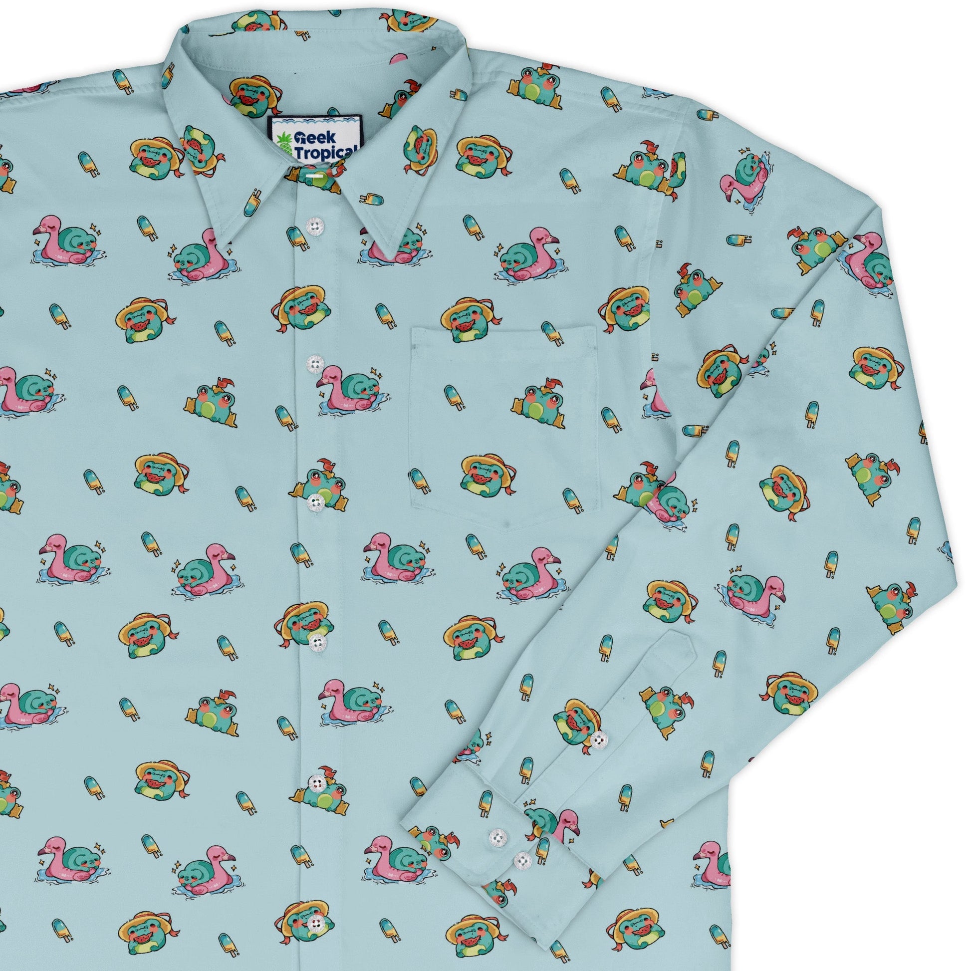 Summer Frogs Anime Long Sleeve Button Up Shirt