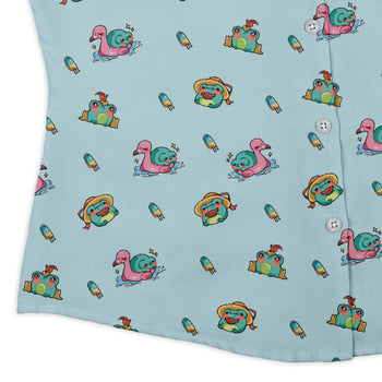 Summer Frogs Anime Curvy Button Up Shirt Geek Nerd Animal Patterns Anime Design by Ardi Tong