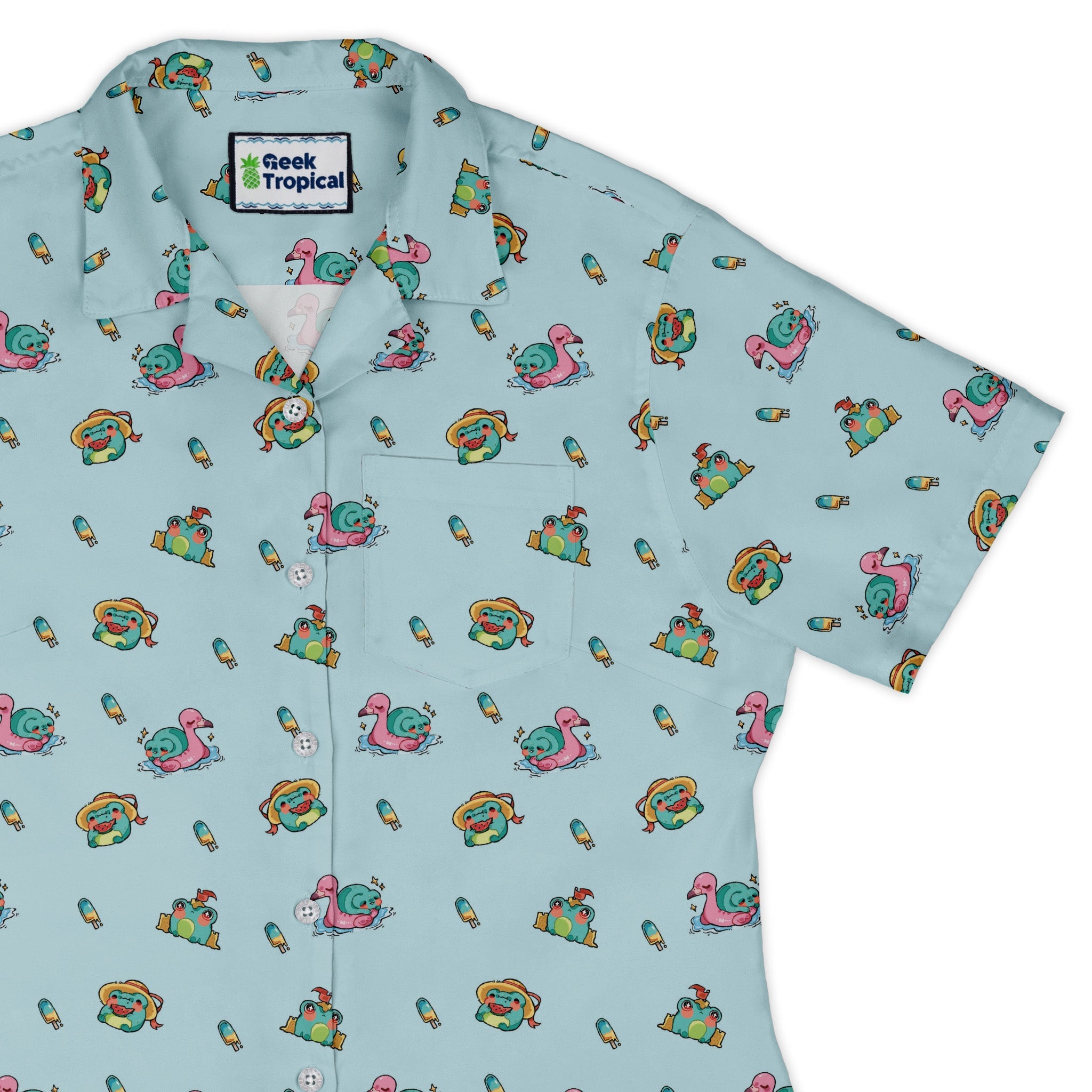 Summer Frogs Anime Curvy Button Up Shirt Geek Nerd Animal Patterns Anime Design by Ardi Tong