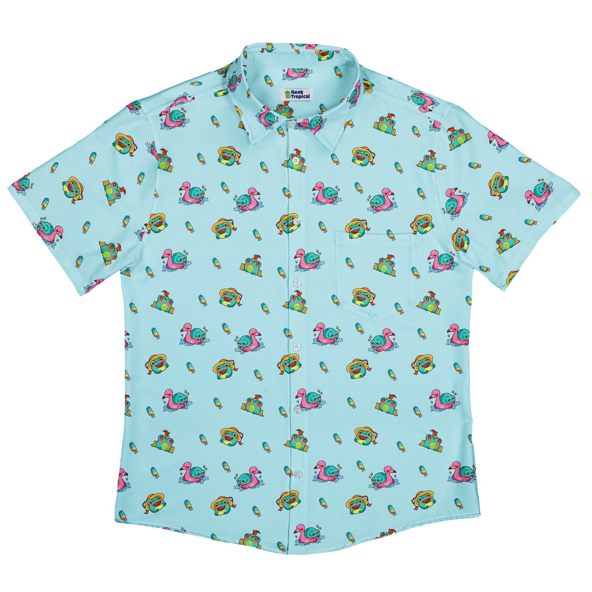 Summer Frogs Anime Button Up Shirt - adult sizing - Animal Patterns - Anime