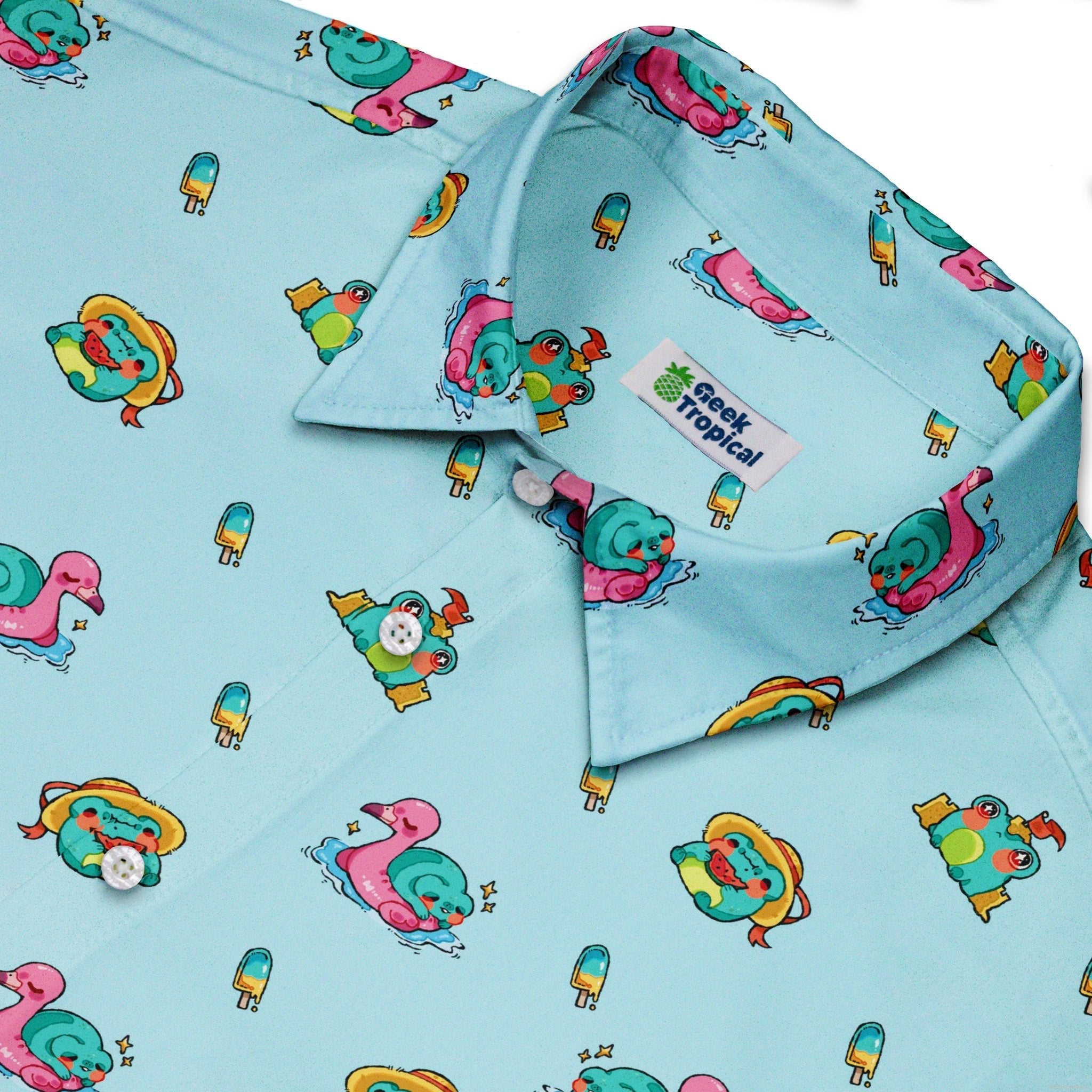 Summer Frogs Anime Button Up Shirt - adult sizing - Animal Patterns - Anime