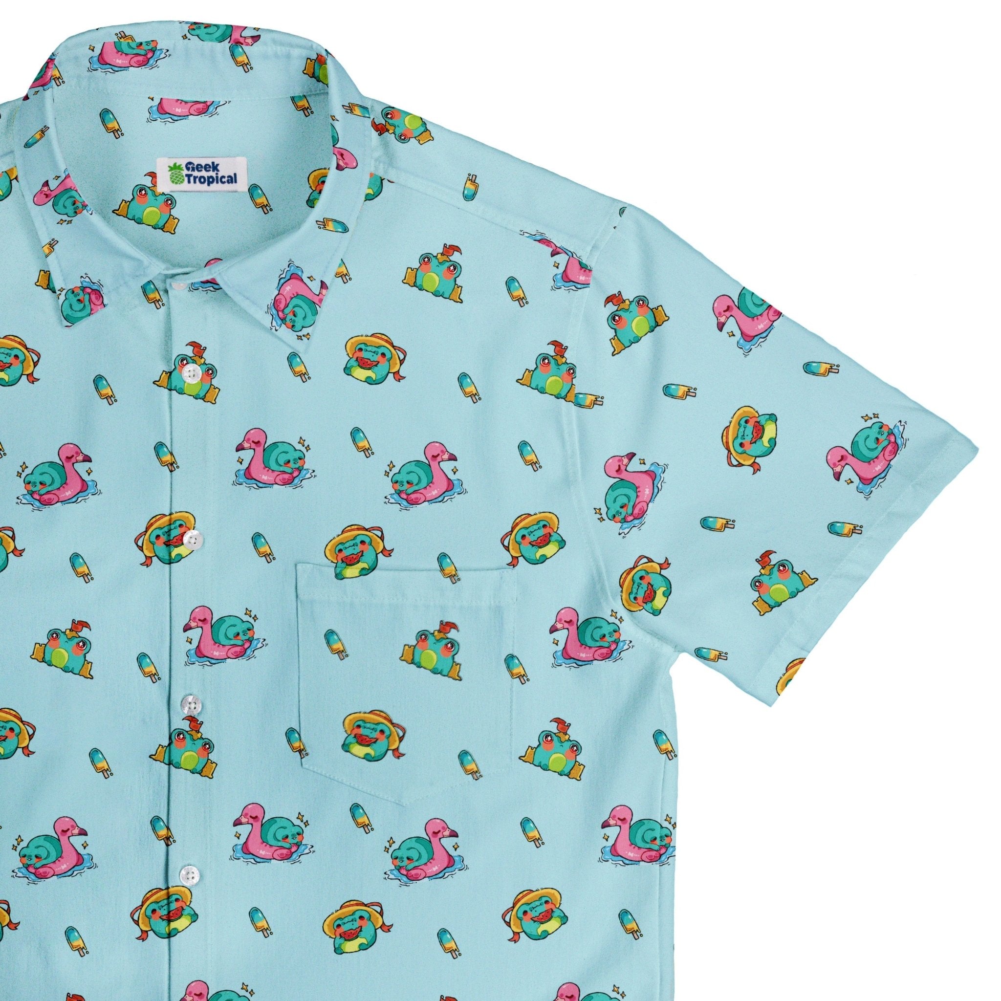 Summer Frogs Anime Button Up Shirt - adult sizing - Animal Patterns - Anime