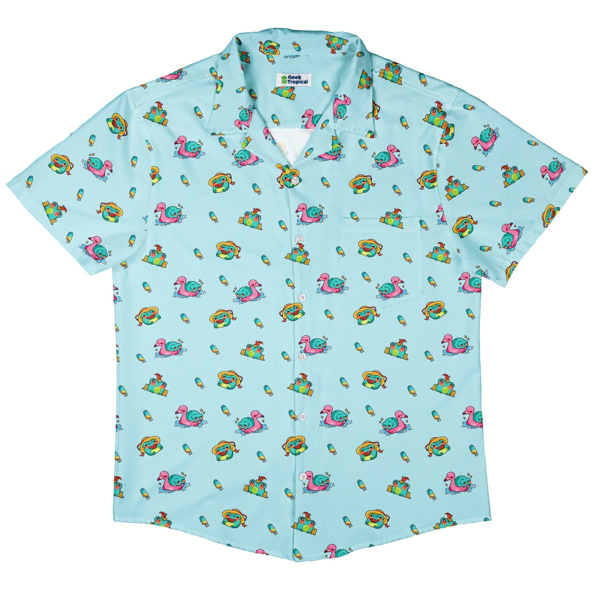 Summer Frogs Anime Button Up Shirt - adult sizing - Animal Patterns - Anime