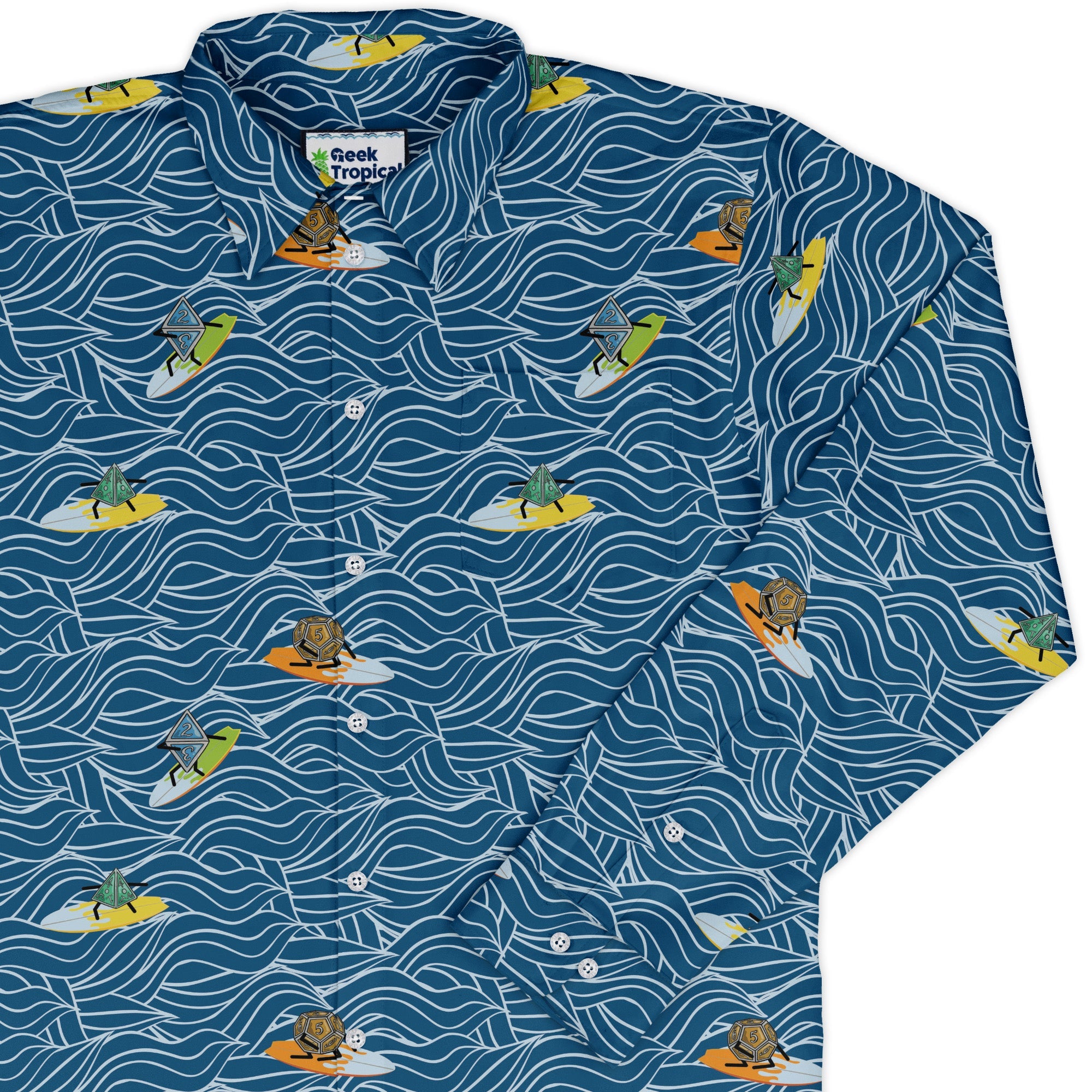 Surf and Roll Dnd Dice Long Sleeve Button Up Shirt