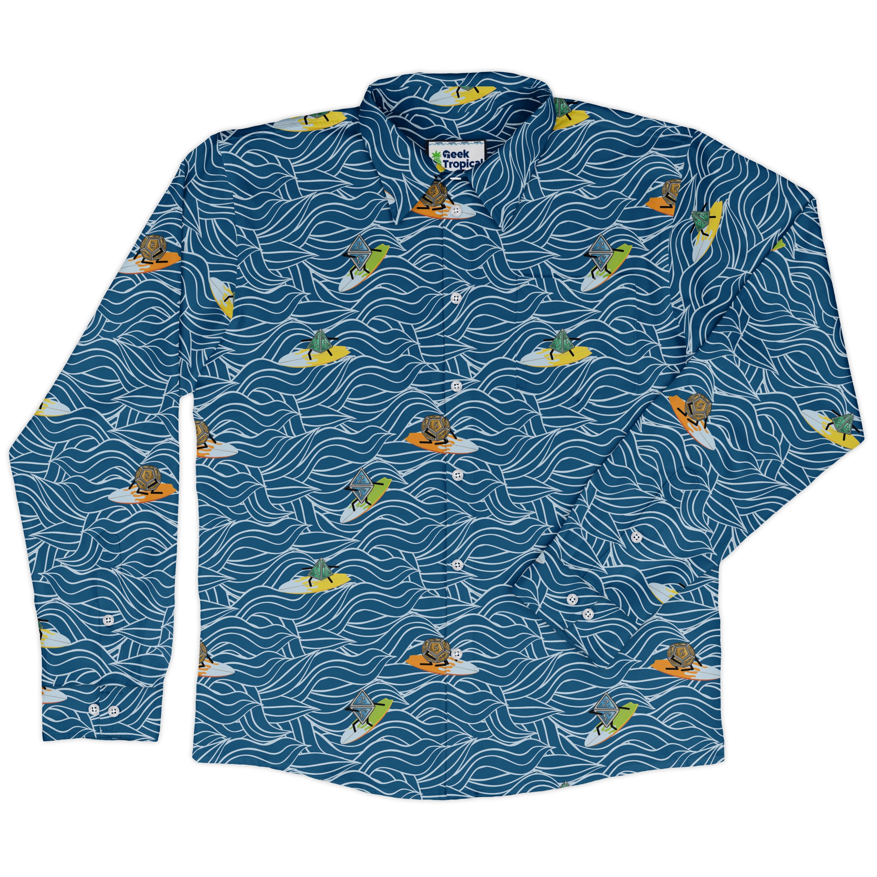 Surf and Roll Dnd Dice Long Sleeve Button Up Shirt