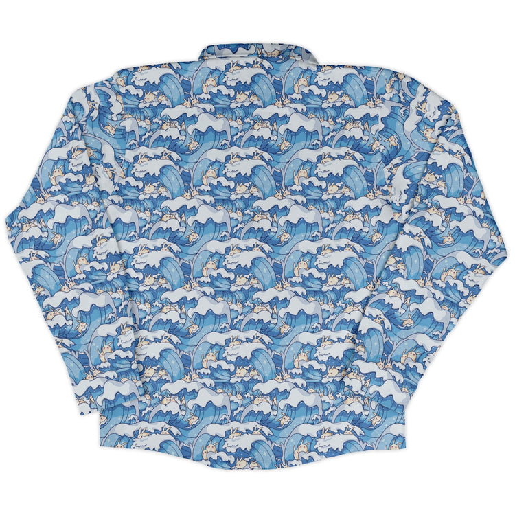 Surfer Bunnies Anime Long Sleeve Button Up Shirt Geek Nerd adult sizing Animal Patterns Anime