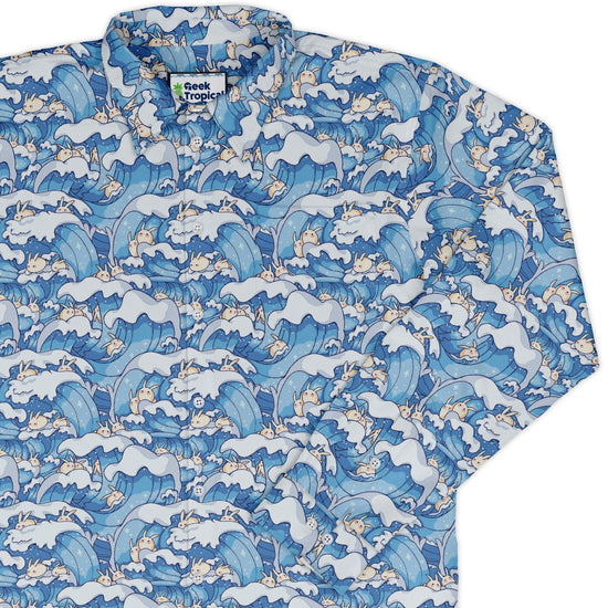 Surfer Bunnies Anime Long Sleeve Button Up Shirt Geek Nerd adult sizing Animal Patterns Anime