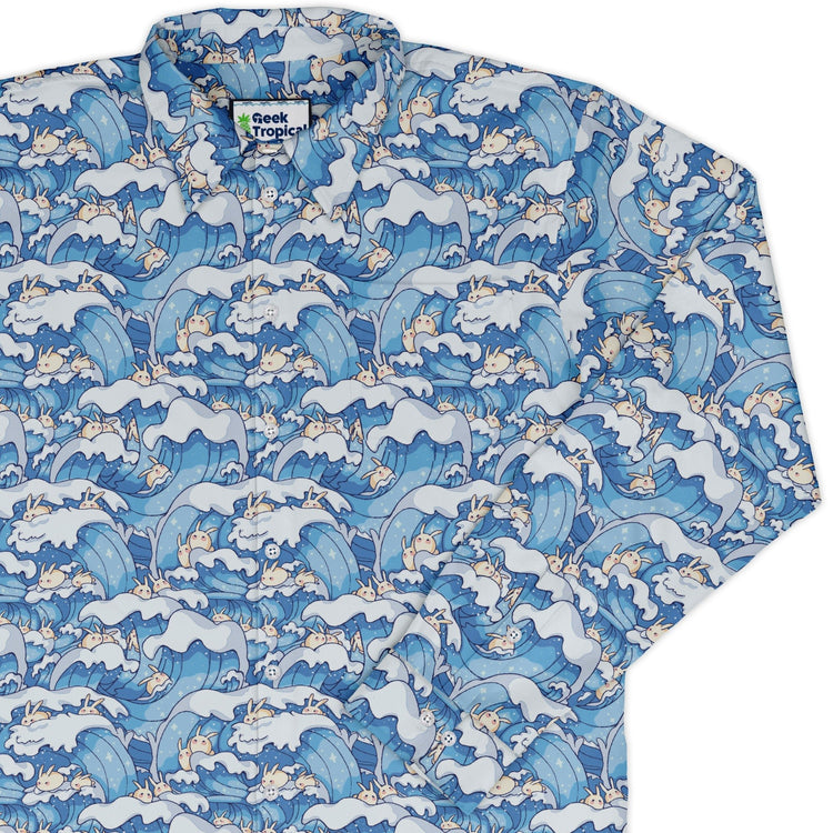 Surfer Bunnies Anime Long Sleeve Button Up Shirt Geek Nerd adult sizing Animal Patterns Anime