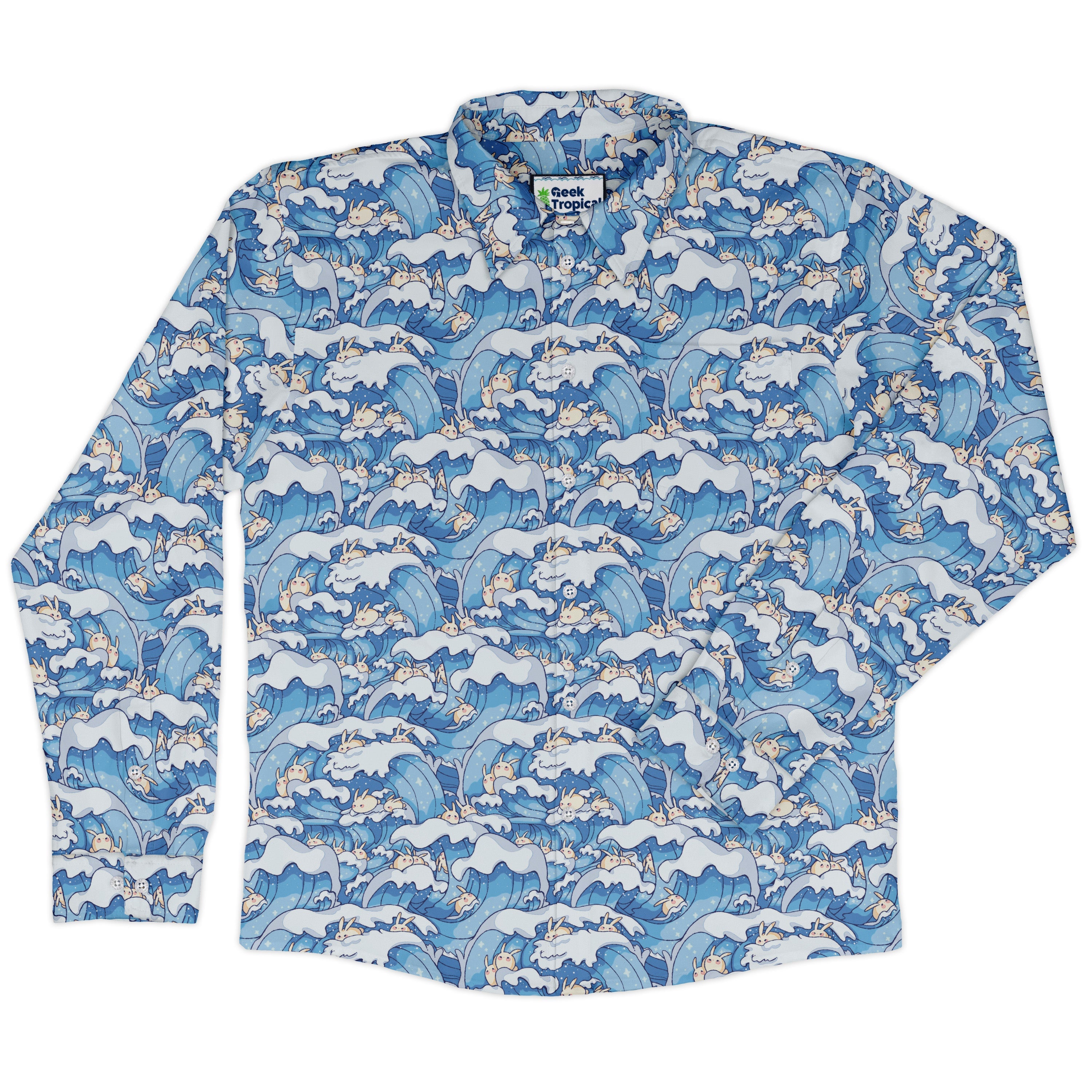Surfer Bunnies Anime Long Sleeve Button Up Shirt