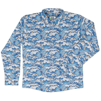 Surfer Bunnies Anime Long Sleeve Button Up Shirt Geek Nerd adult sizing Animal Patterns Anime