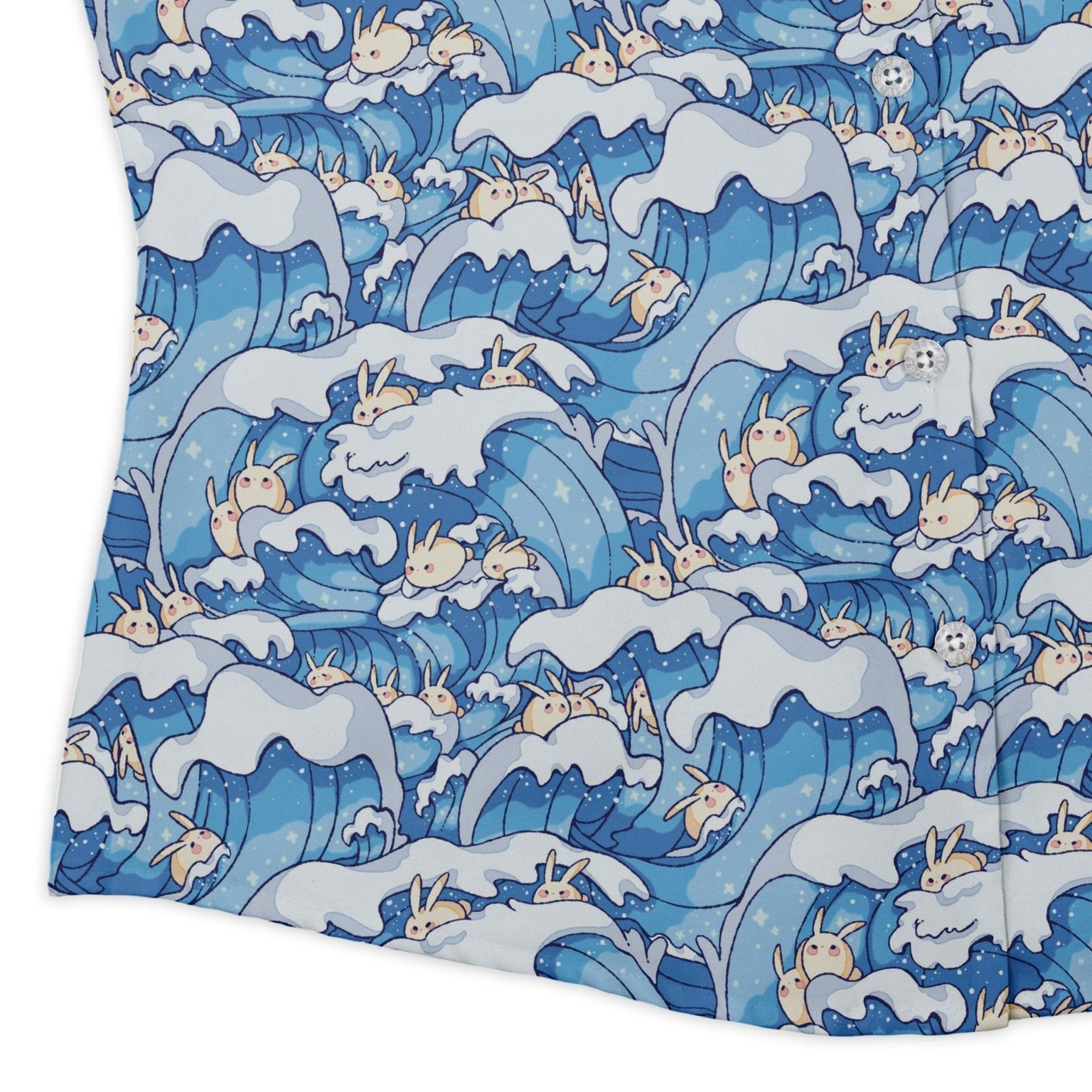 Surfer Bunnies Anime Curvy Button Up Shirt Geek Nerd Animal Patterns Anime Design by Ardi Tong