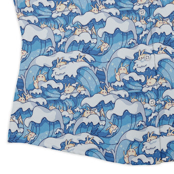 Surfer Bunnies Anime Curvy Button Up Shirt Geek Nerd Animal Patterns Anime Design by Ardi Tong