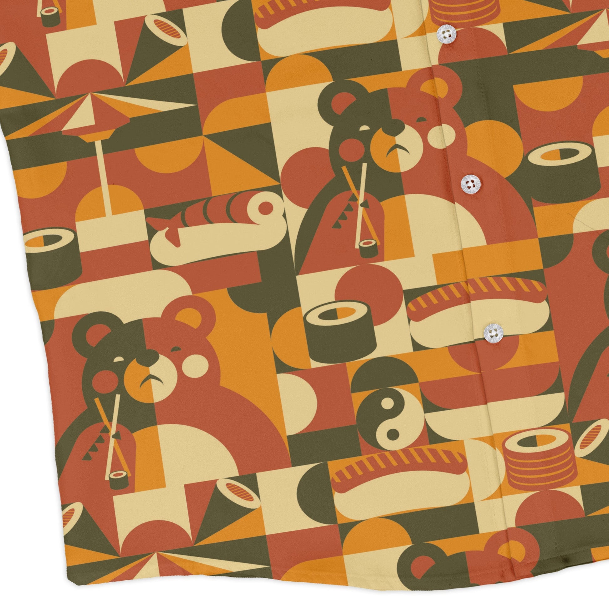 Sushi Eating Bear Anime Long Sleeve Button Up Shirt