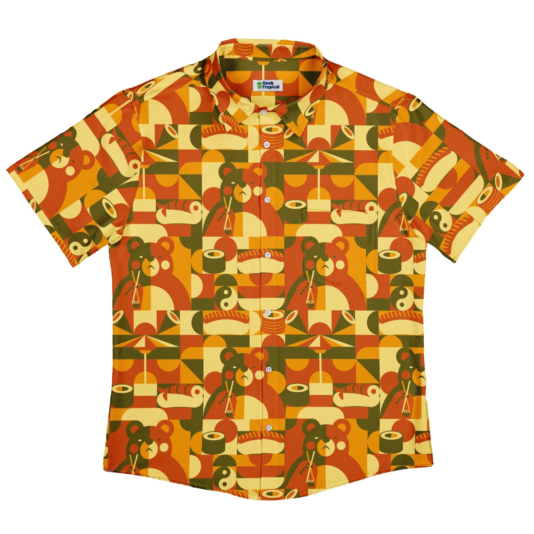 Sushi Eating Bear Anime Button Up Shirt - adult sizing - Animal Patterns - Anime