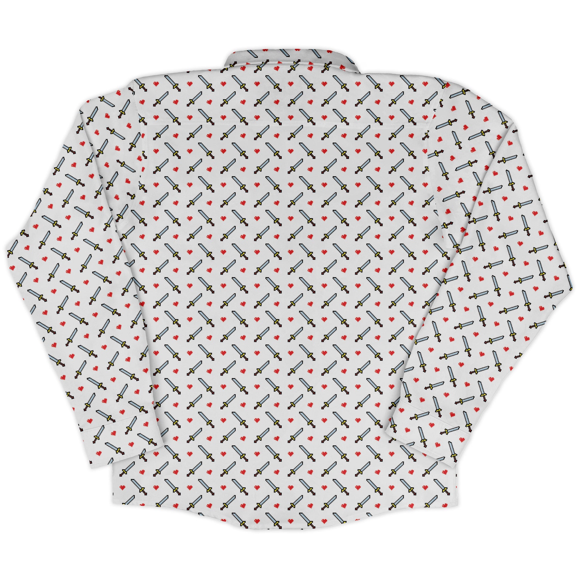 Sword and Hearts Video Game Long Sleeve Button Up Shirt
