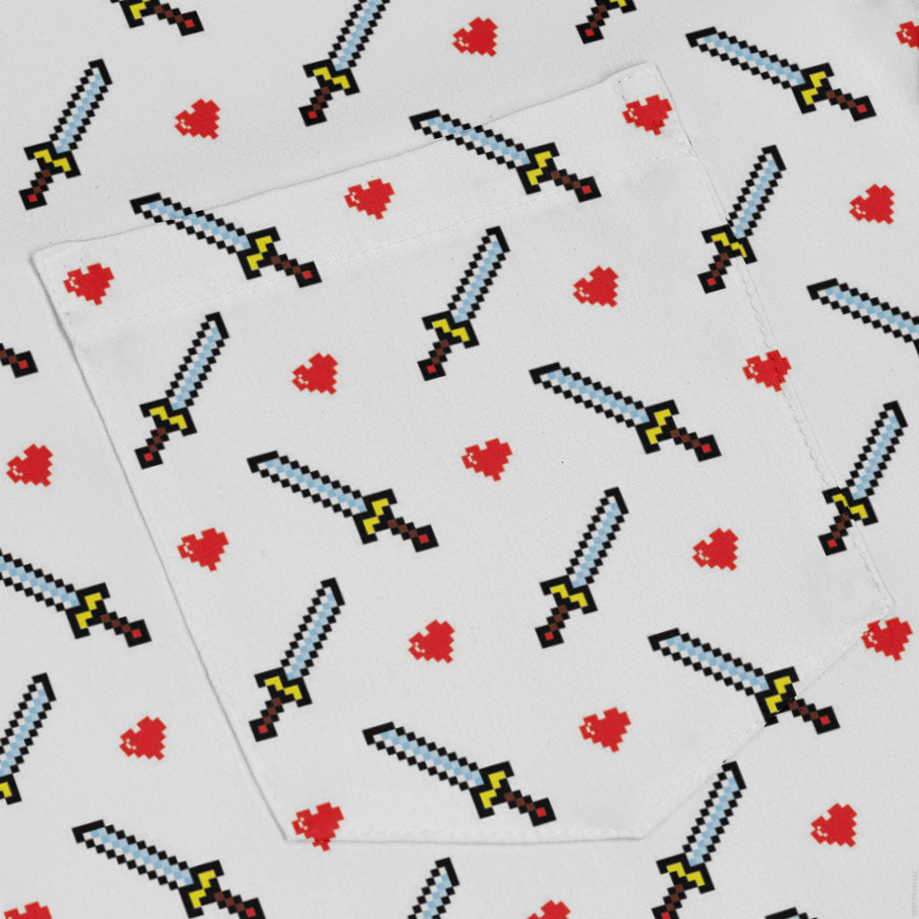Sword and Hearts Video Game Long Sleeve Button Up Shirt