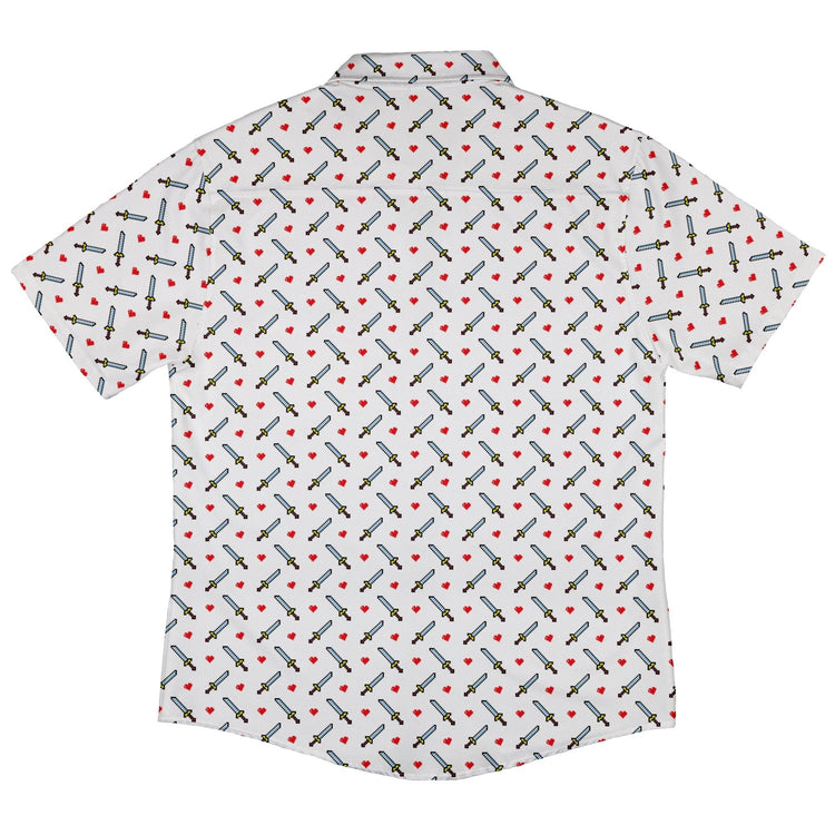 Sword and Hearts Video Game Button Up Shirt - adult sizing - Design by Heather Davenport - Simple Patterns