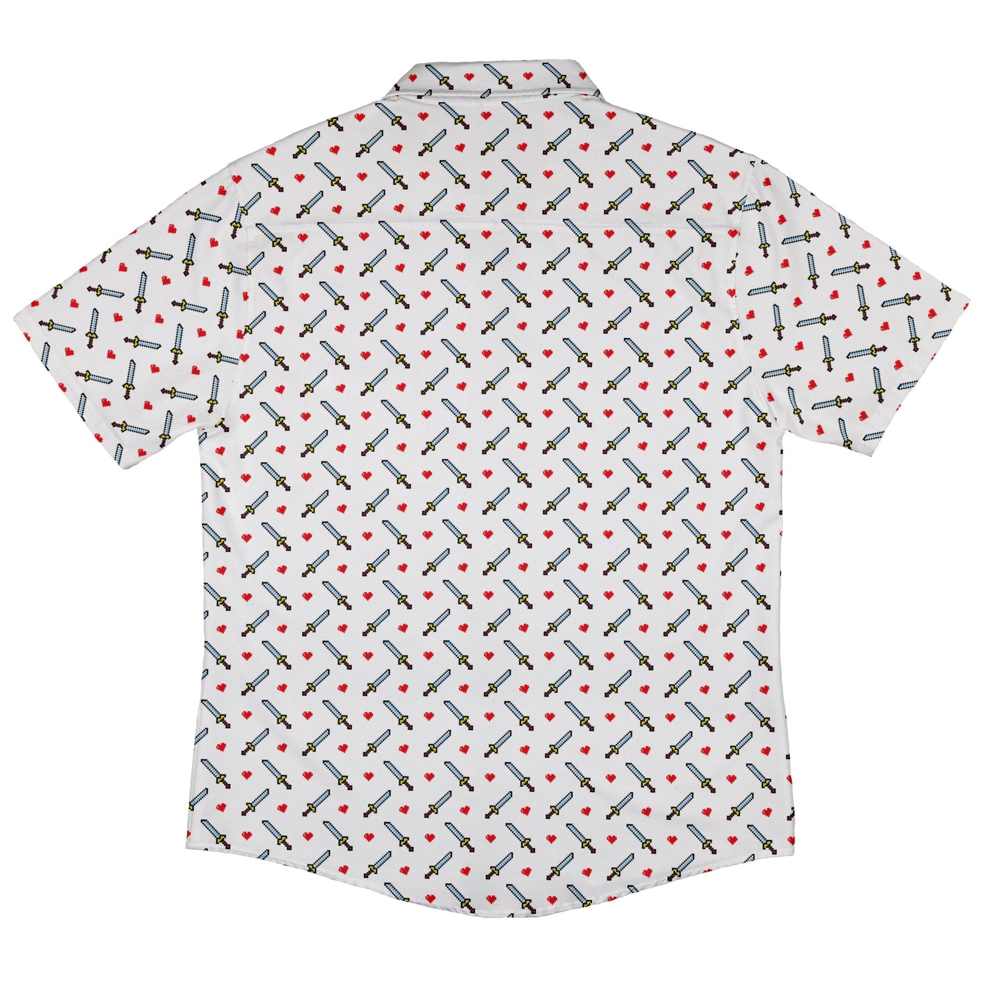 Sword and Hearts Video Game Button Up Shirt - adult sizing - Design by Heather Davenport - Simple Patterns