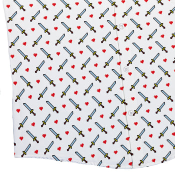 Sword and Hearts Video Game Button Up Shirt - adult sizing - Design by Heather Davenport - Simple Patterns