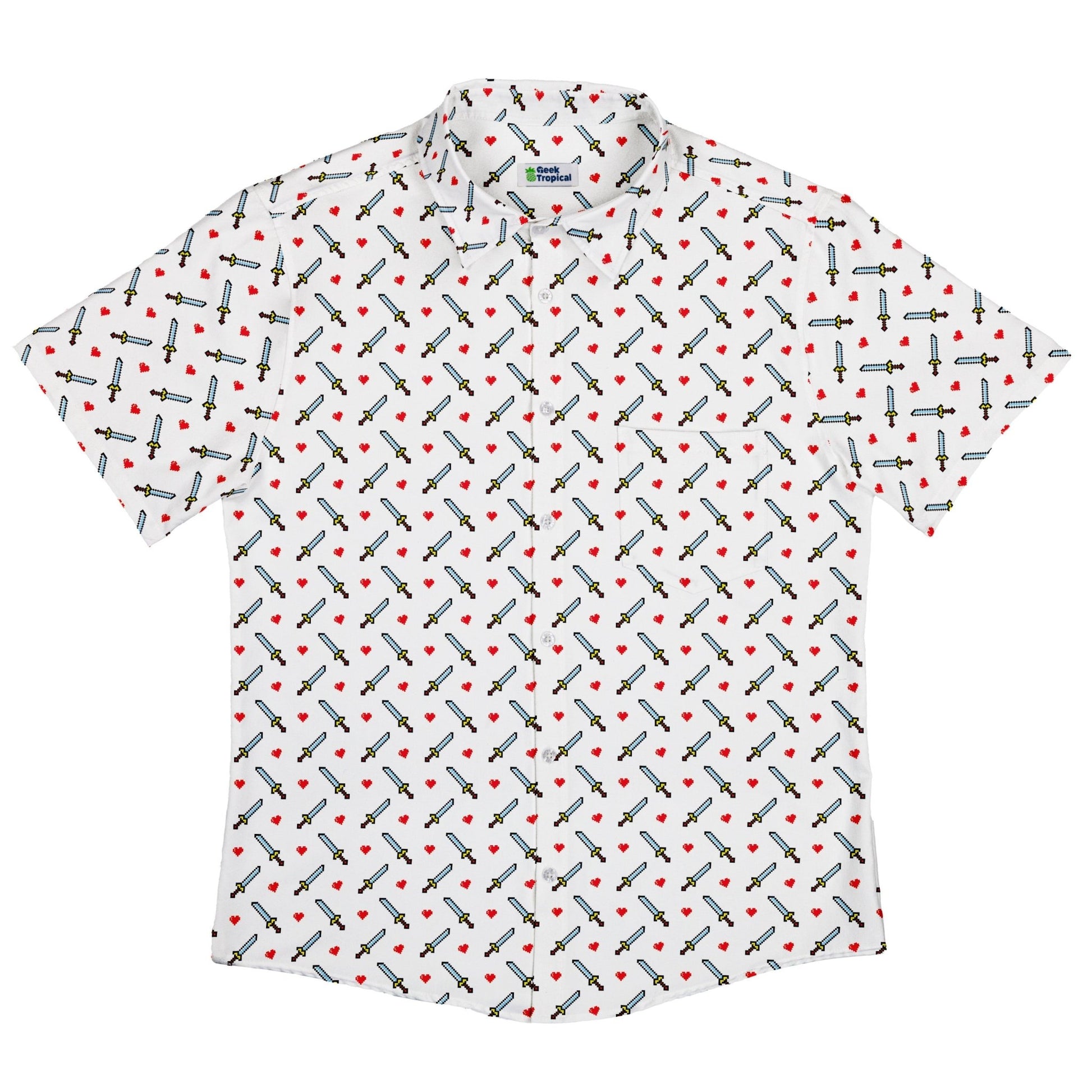 Sword and Hearts Video Game Button Up Shirt - adult sizing - Design by Heather Davenport - Simple Patterns
