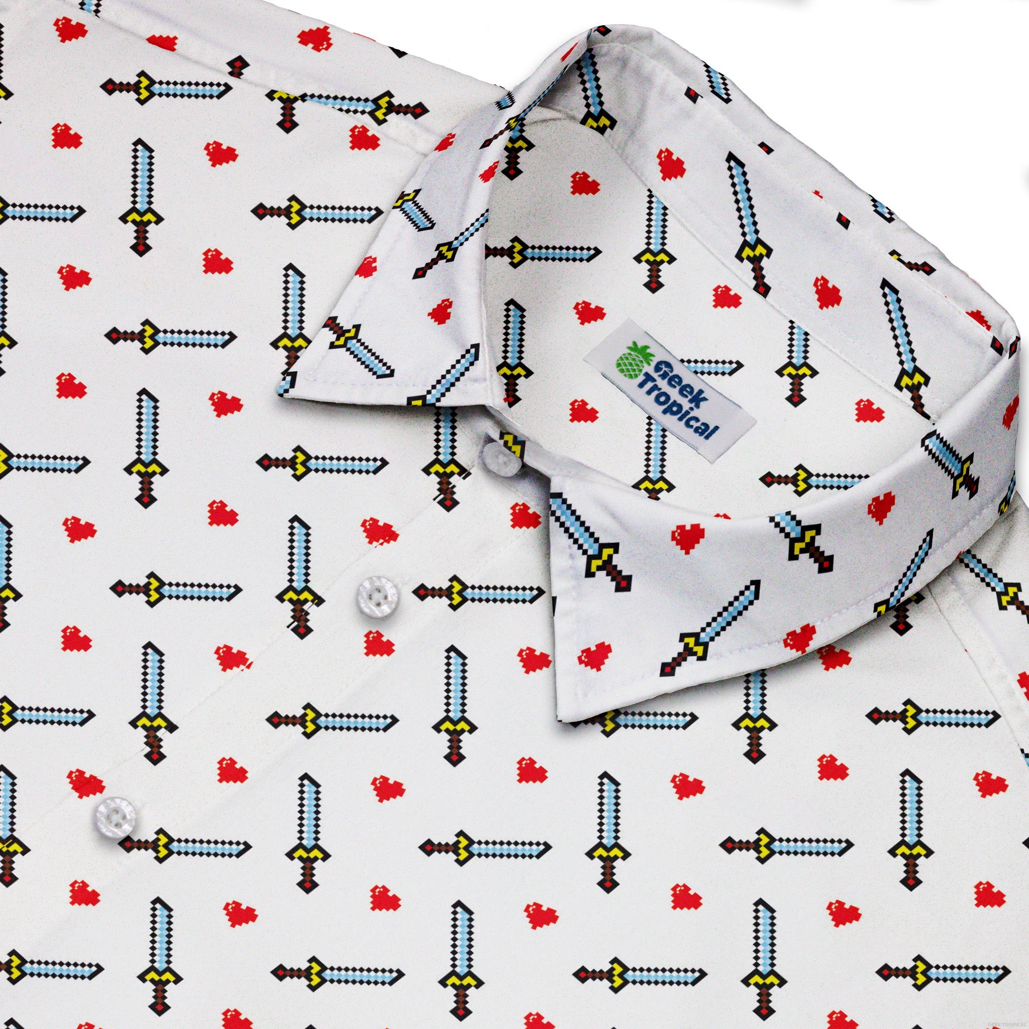 Sword and Hearts Video Game Button Up Shirt - adult sizing - Design by Heather Davenport - Simple Patterns