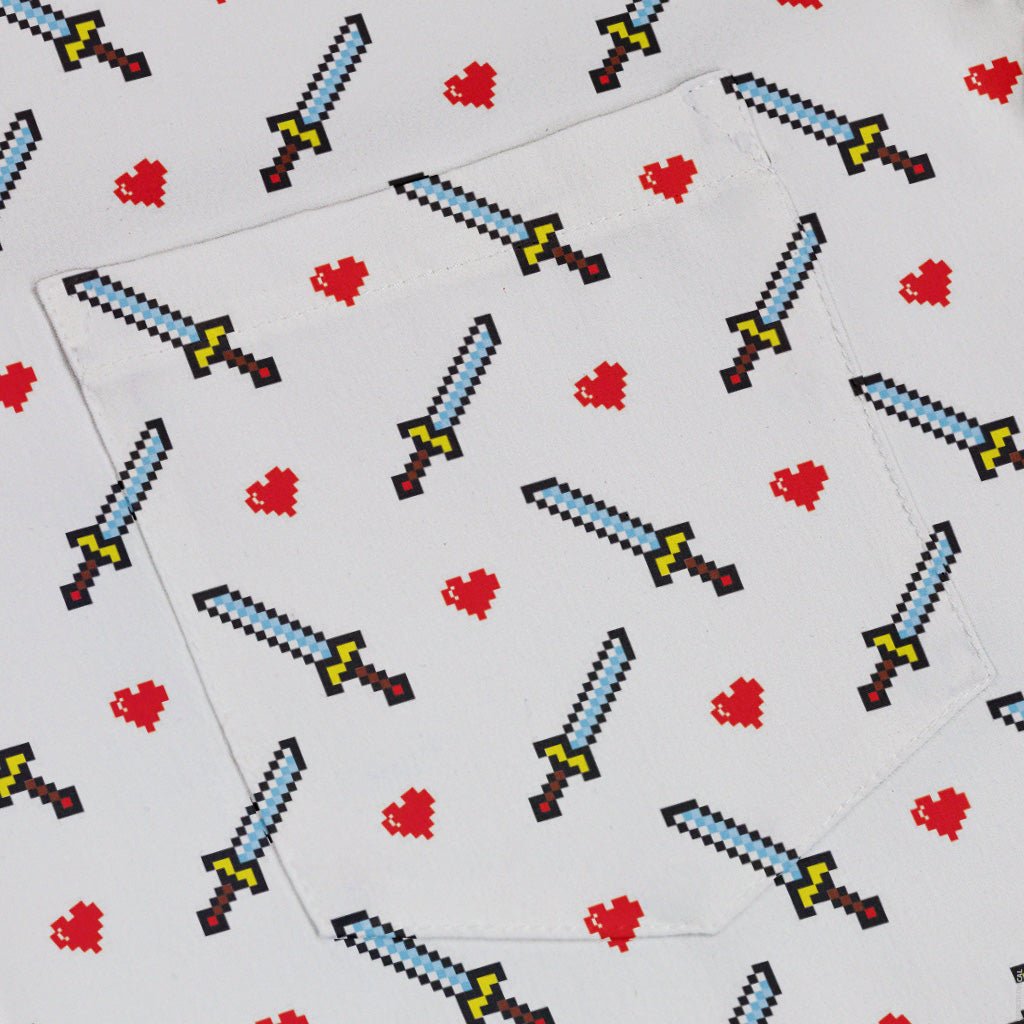 Sword and Hearts Video Game Button Up Shirt - adult sizing - Design by Heather Davenport - Simple Patterns