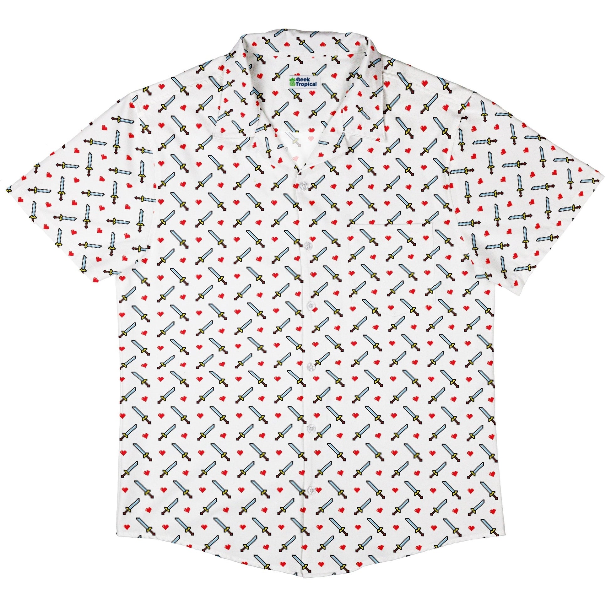 Sword and Hearts Video Game Button Up Shirt - adult sizing - Design by Heather Davenport - Simple Patterns