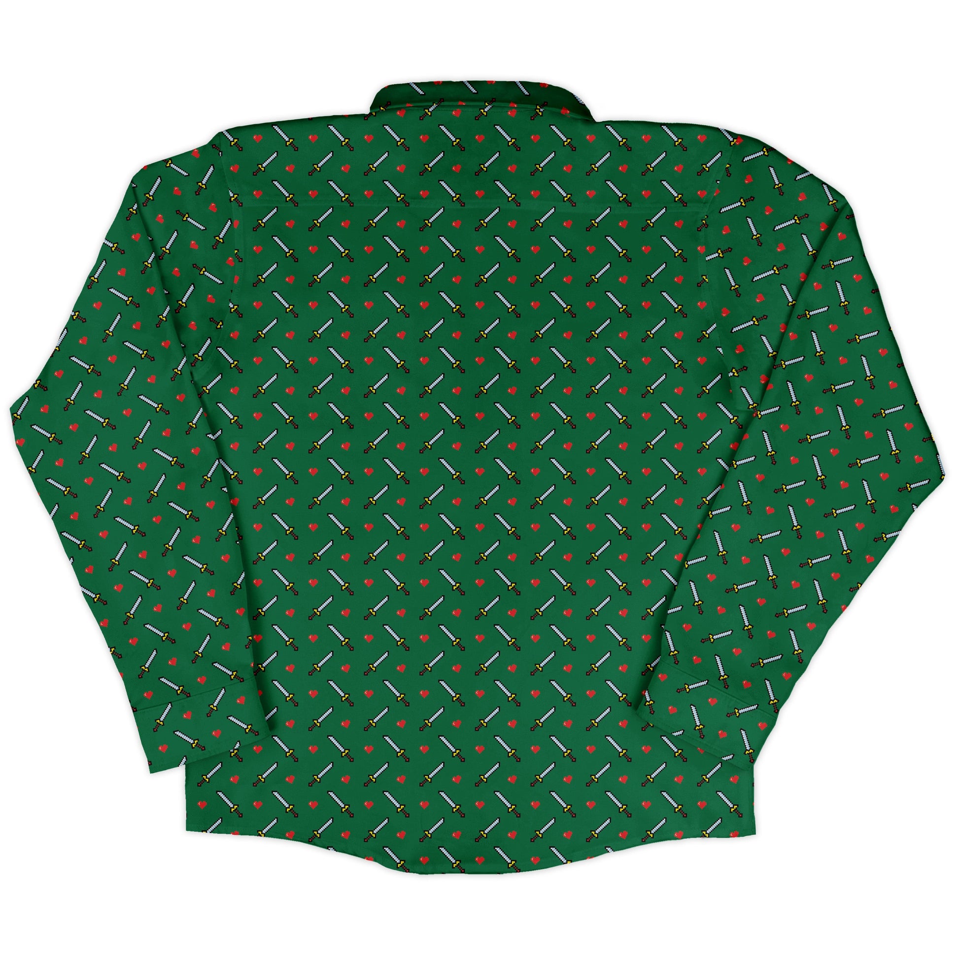 Sword and hearts video game green Long Sleeve Button Up Shirt