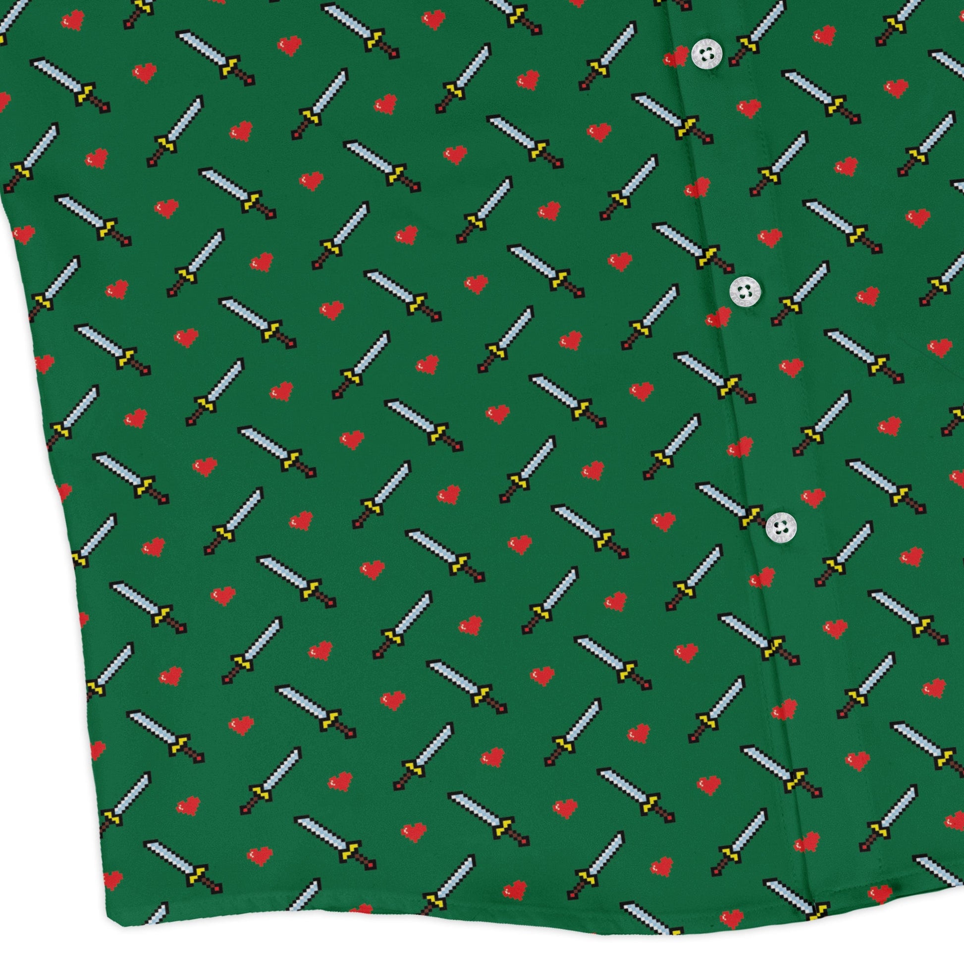 Sword and hearts video game green Long Sleeve Button Up Shirt
