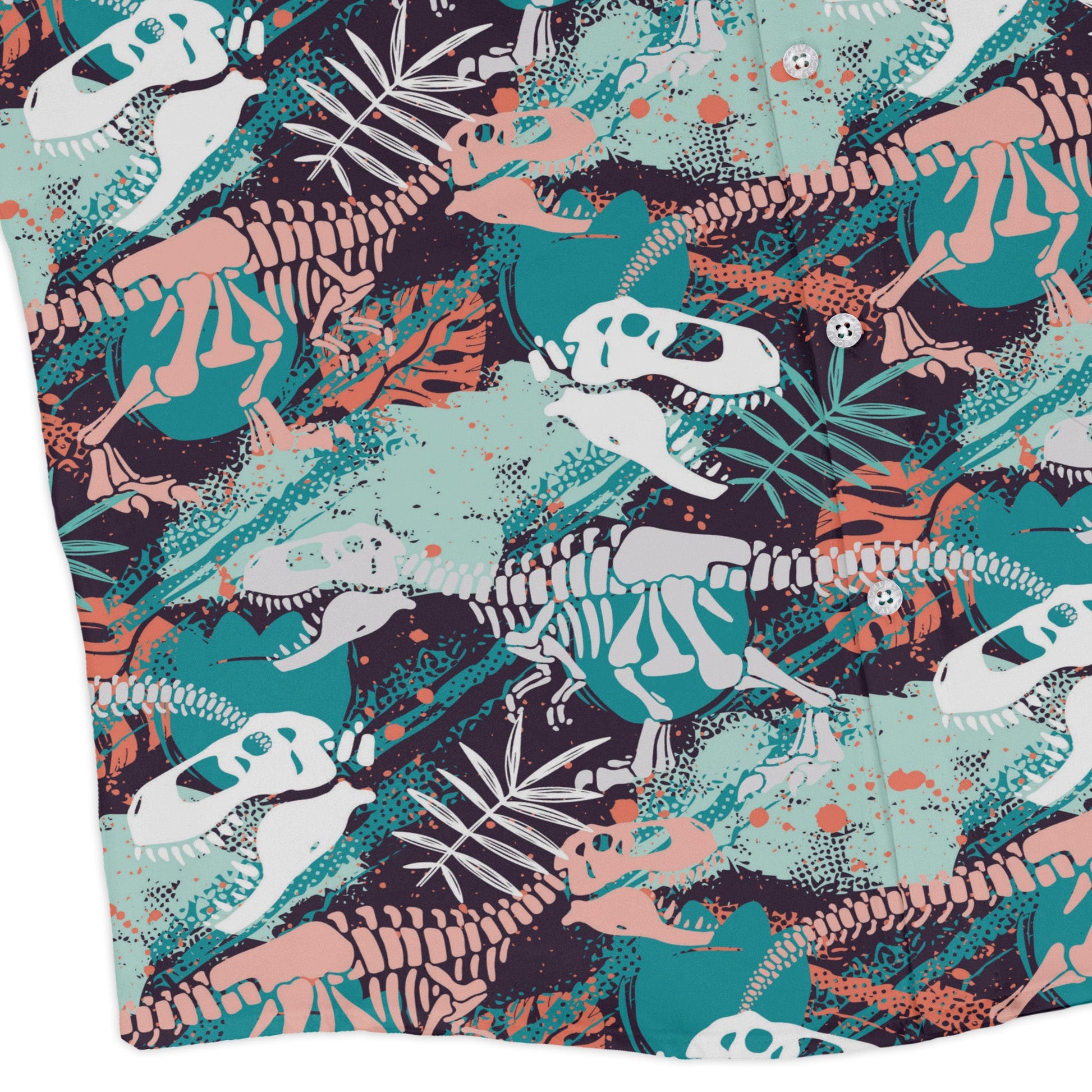 T-Rex Bones Footprints Green Dinosaur Long Sleeve Button Up Shirt
