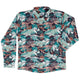 T - Rex Bones Footprints Green Dinosaur Long Sleeve Button Up Shirt Geek Nerd adult sizing dinosaur print FLOW DESC WRITING
