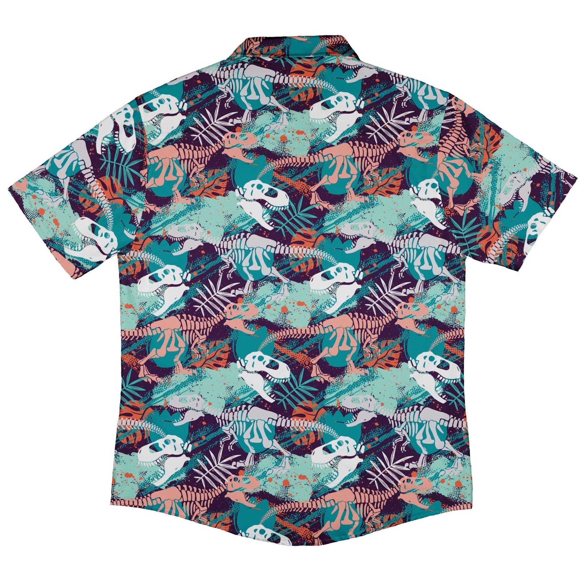Ready-to-Ship T-Rex Bones Footprints Green Dinosaur Button Up Shirt - adult sizing - dinosaur print - Maximalist Patterns
