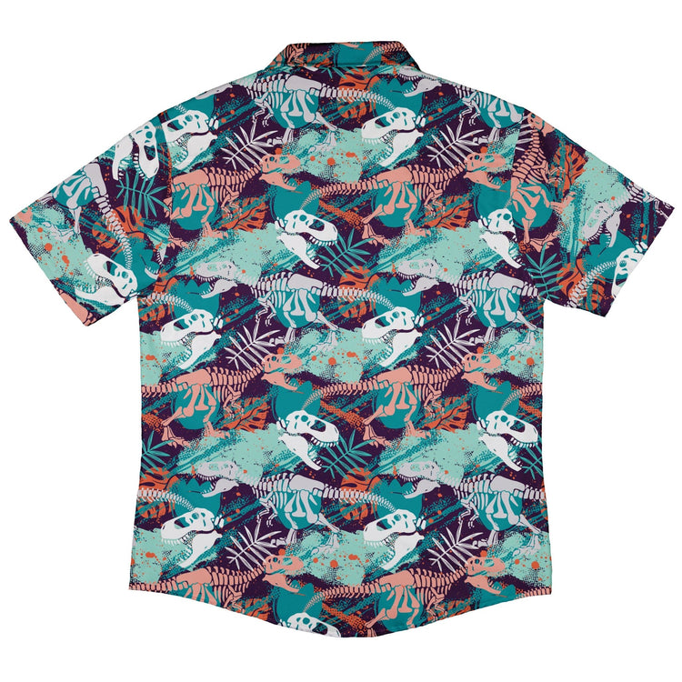 T-Rex Bones Footprints Green Dinosaur Button Up Shirt - adult sizing - dinosaur print - Maximalist Patterns
